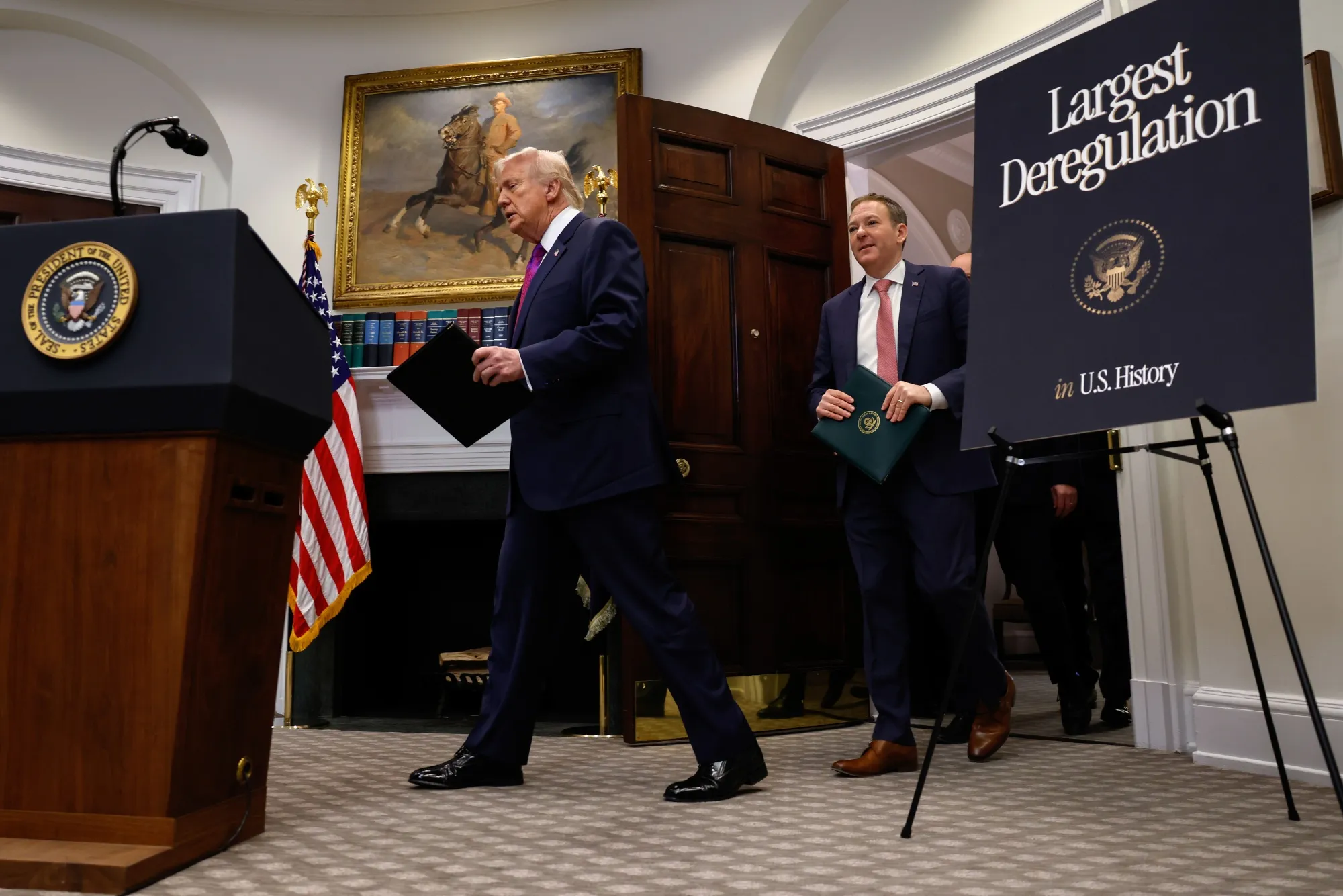US President Donald Trump, left, and Lee Zeldin, administrator of the US Environmental Protection Agency, at the White House on Feb. 12, 2026, to announce the rescinding of the endangerment finding, a landmark scientific determination that greenhouse gases are harmful to human health.