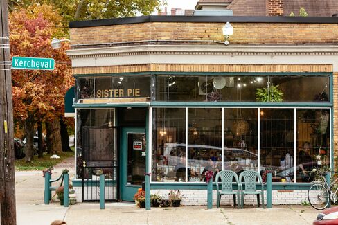 Sister Pie is in a beautiful corner building, previously a hair salon, that was built in 1925 in Detroit's West Village.