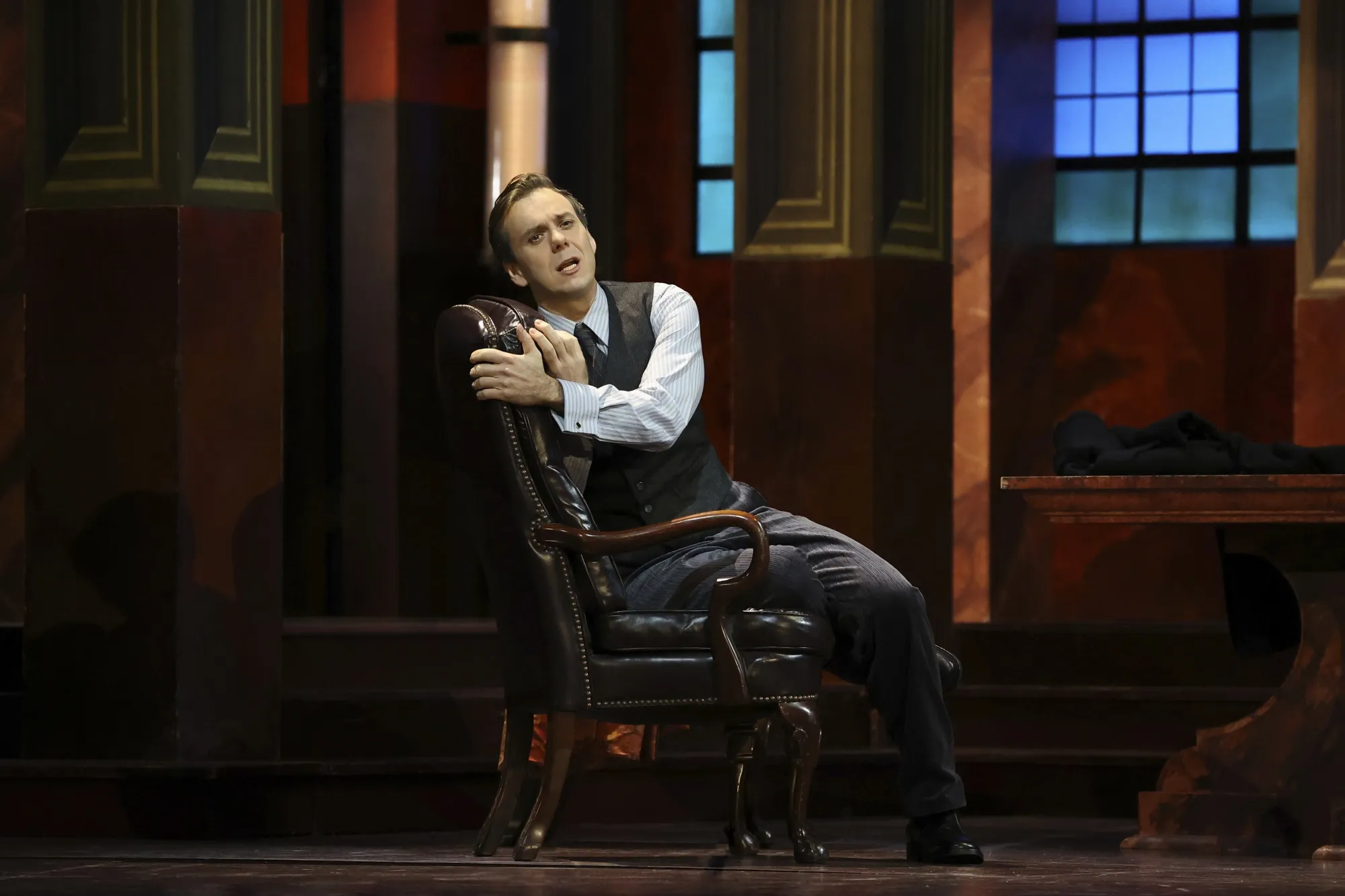 This image released by the Metropolitan Opera shows Benjamin Bernheim as the Duke in Verdi's "Rigoletto" at the Metropolitan Opera in New York. (Curtis Brown/Met Opera via AP)