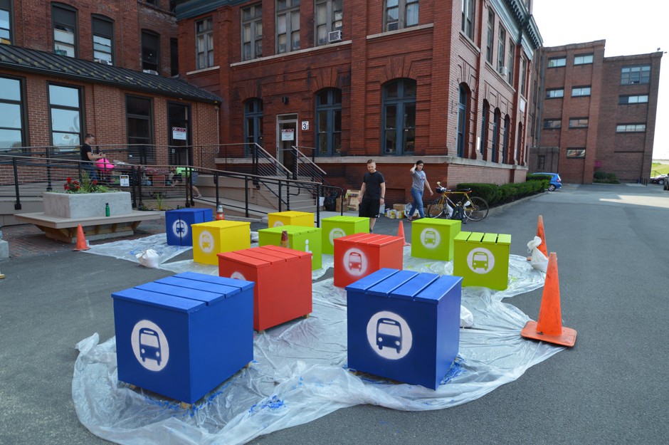 A group in Rochester, New York, is adding playful and much needed amenities to the city's bus stops.