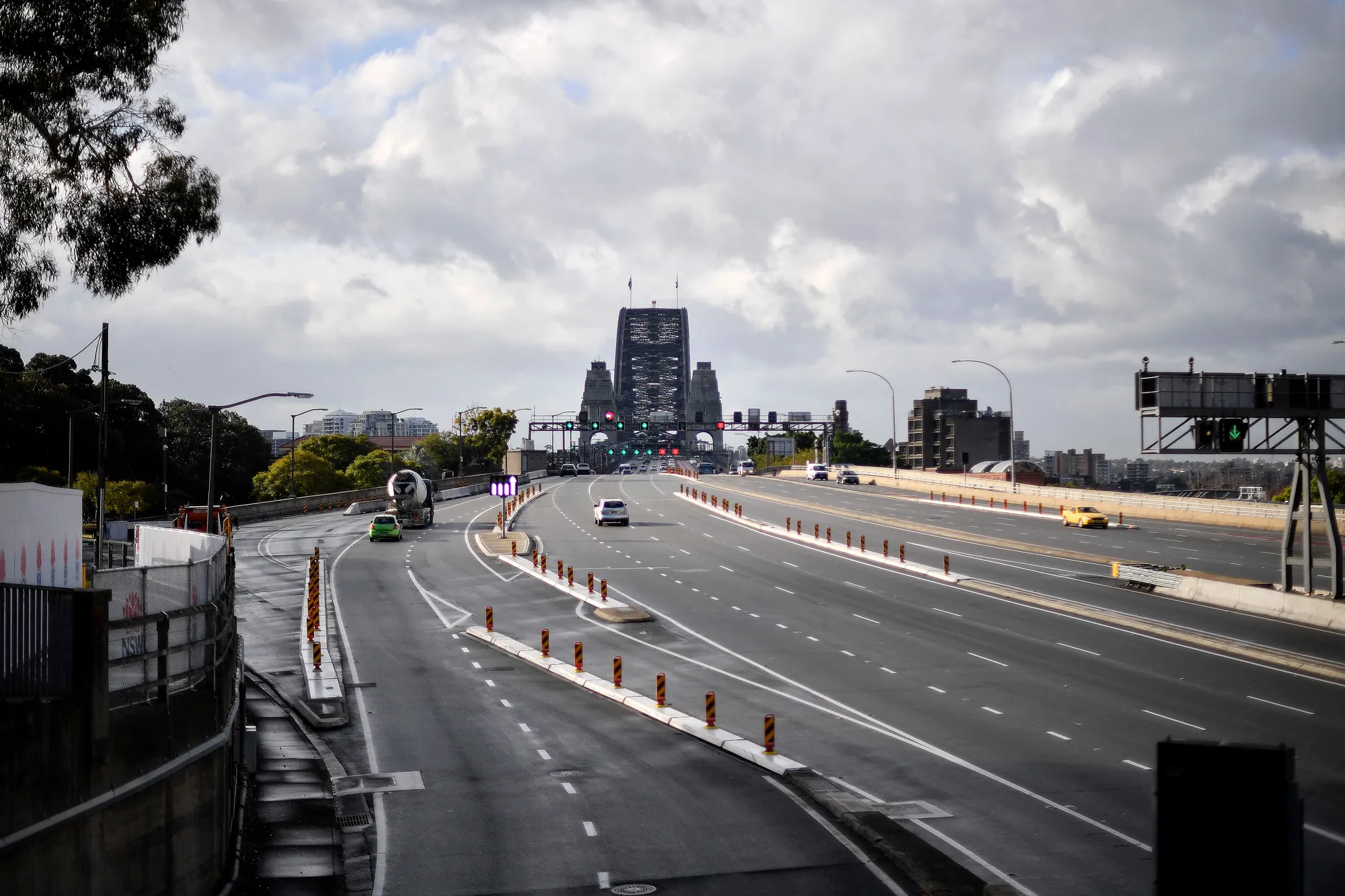 Light traffic crosses the Harbour Bridge in Sydney on June 28.