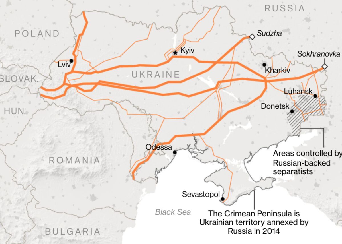 Карта транзита газа через украину в европу