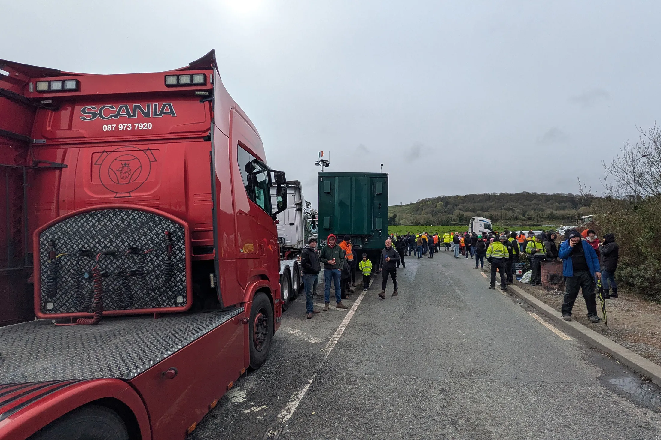 Protesters during a blockade of Foynes Port in Limerick on April 11.