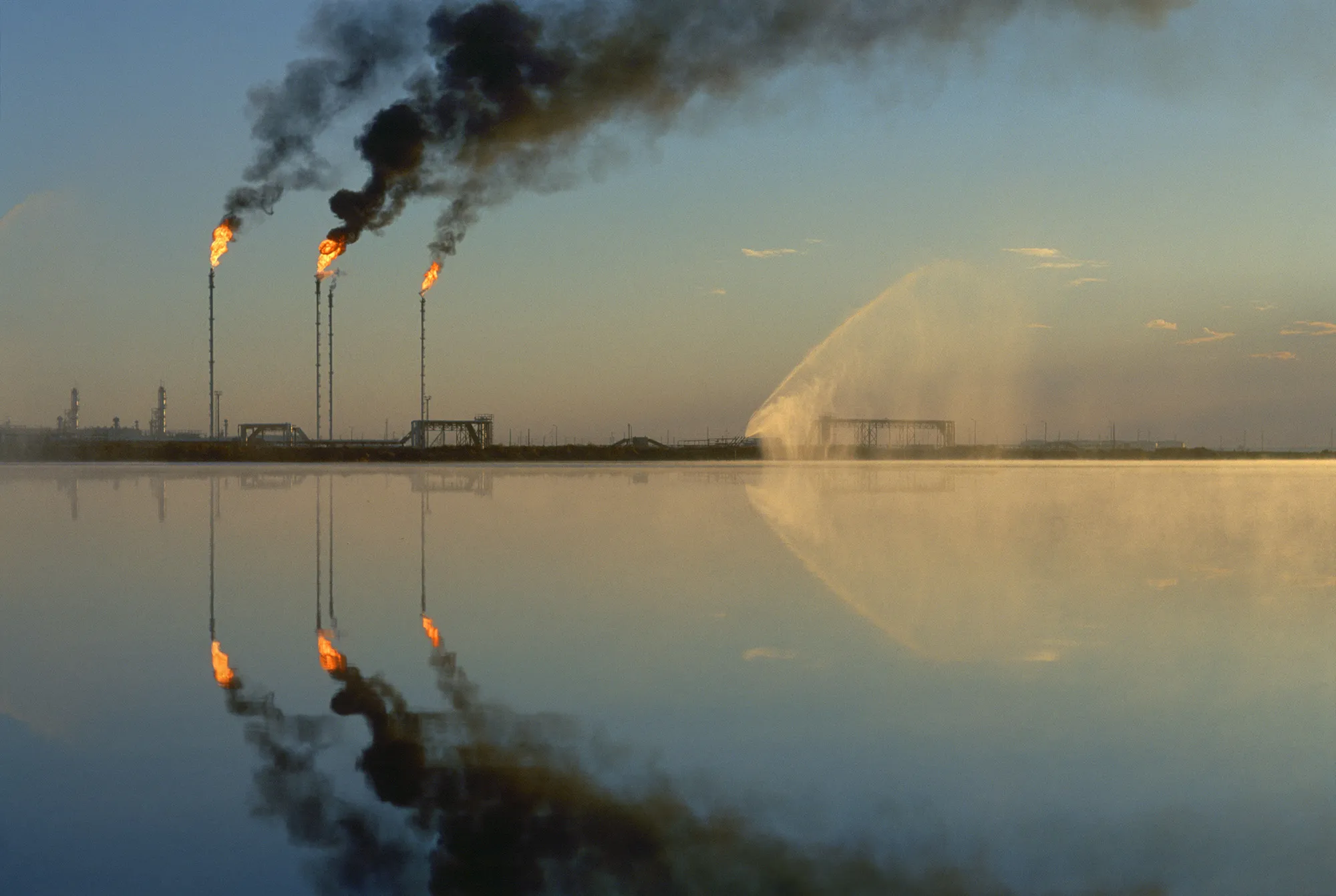 Flares burn at the Tengiz oil field in Tengiz, Kazakhstan.