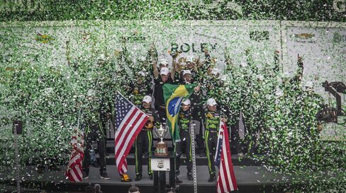 Winner of the 2016 Rolex 24 at Daytona in the Prototype division: Tequila Patron ESM. Car: Ligier JS P2. Drivers: Scott Sharp (U.S.), Ed Brown (U.S.), Johannes van Overbeek (U.S.), Luis Felipe Derani (Brazil).