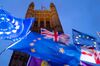 EU and Union flags flutter in the breeze as Pro and anti-Brexit demonstrators protest outside of the Houses of Parliament in central London on October 21, 2019. - UK Parliament Speaker John Bercow blocked British Prime Minister Boris Johnson from holding a vote Monday on his new Brexit divorce deal after MPs failed to back it on Saturday. "The motion will not be debated today as it would be repetitive and disorderly to do so," Bercow told lawmakers in the House of Commons. (Photo by Tolga AKMEN / AFP) (Photo by TOLGA AKMEN/AFP via Getty Images)