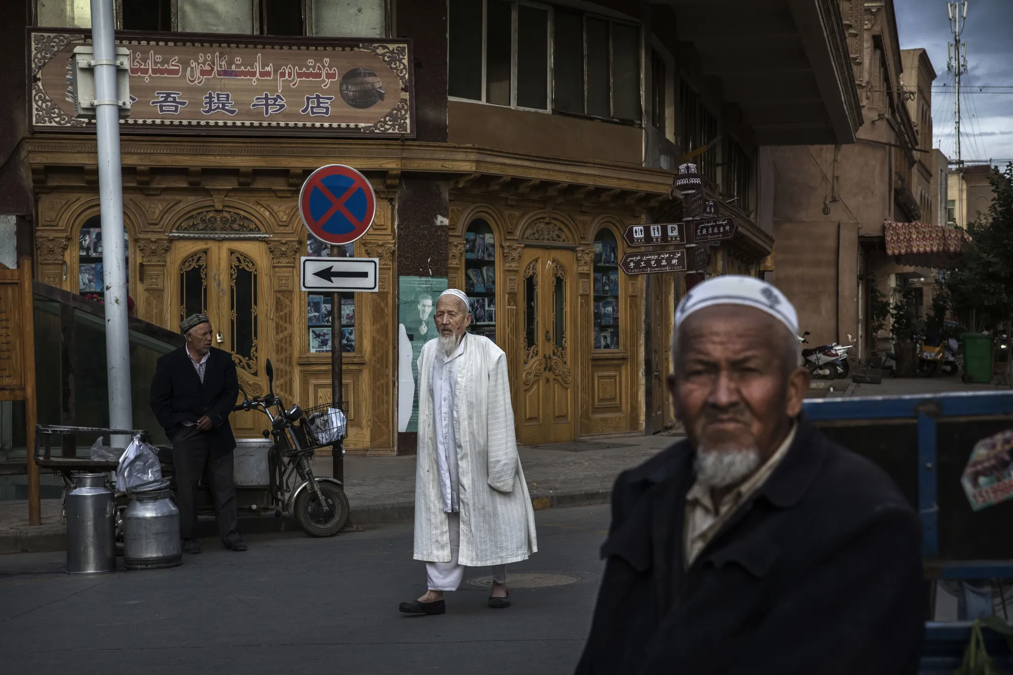Ethnic Uyghur men at a local market in Kashgar.