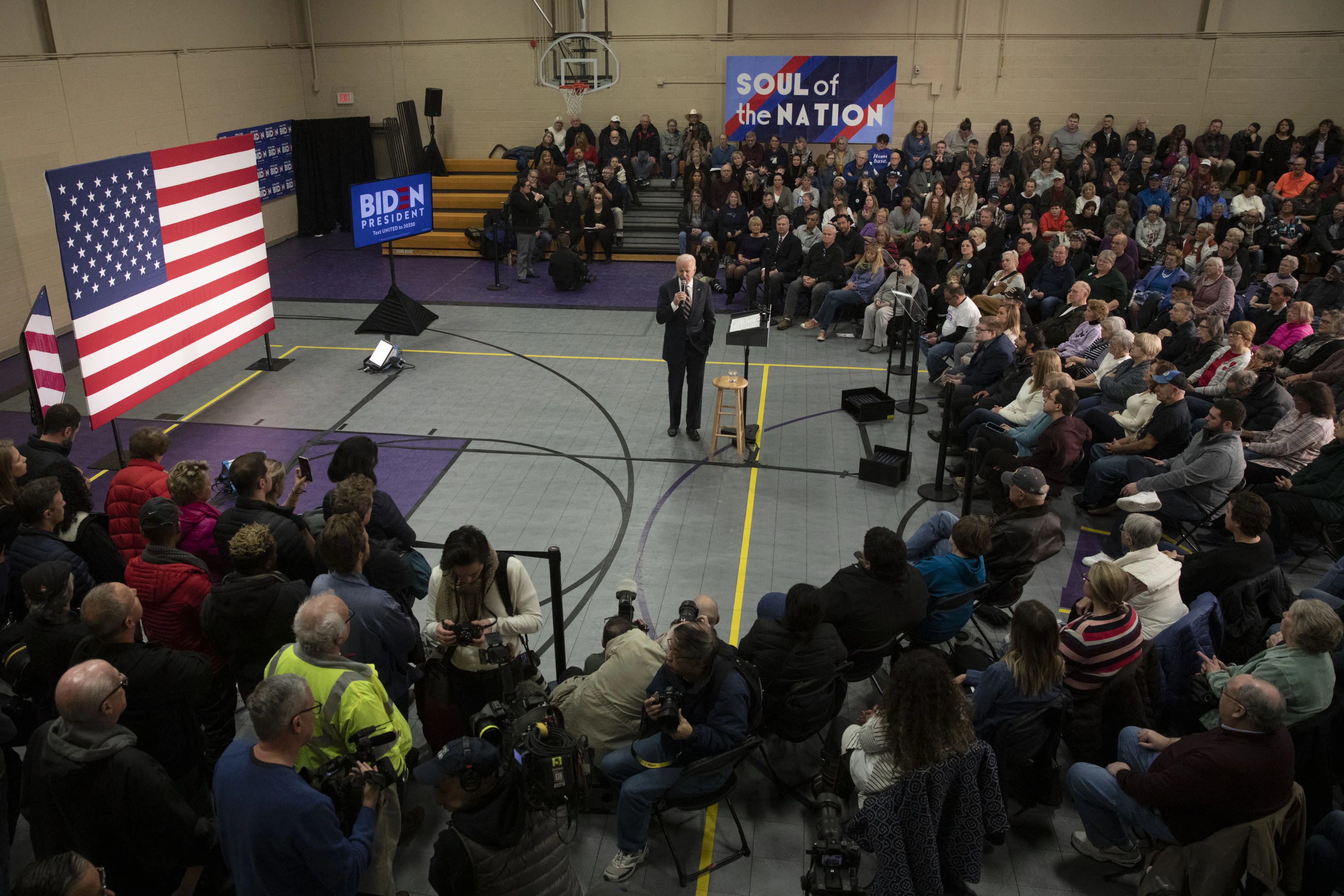 Joe Biden speaks during a campaign event in Waukee, Iowa on Jan. 30.