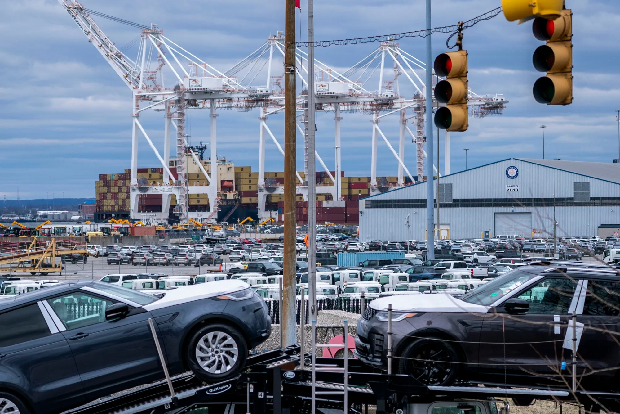 New vehicles at the Port of Baltimore.