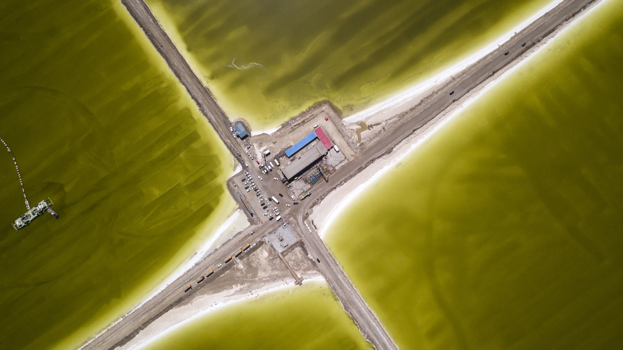 Brine evaporation ponds&nbsp;in Golmud, China.