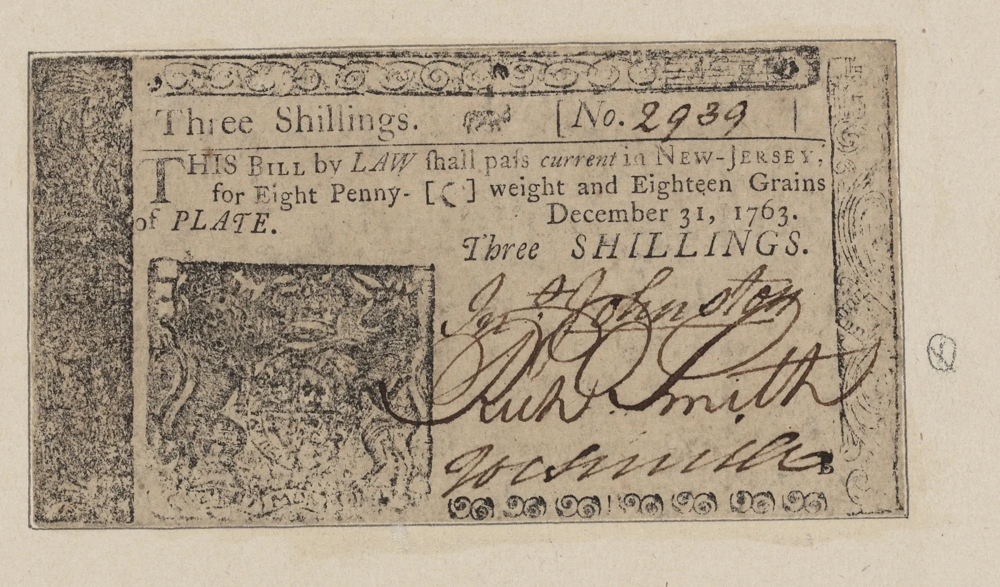 Massachusetts inspired a burst of colonial currencies, including a 12-shilling note issued by New Jersey in 1763.&nbsp;