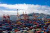 Shipping containers sit in the Busan Port Terminal (BPT) at the Port of Busan in this aerial photograph taken in Busan, South Korea, on Tuesday, July 30, 2019. A trade dispute between South Korea and Japan is threatening to spiral out of control, and both governments want the White House on their side.