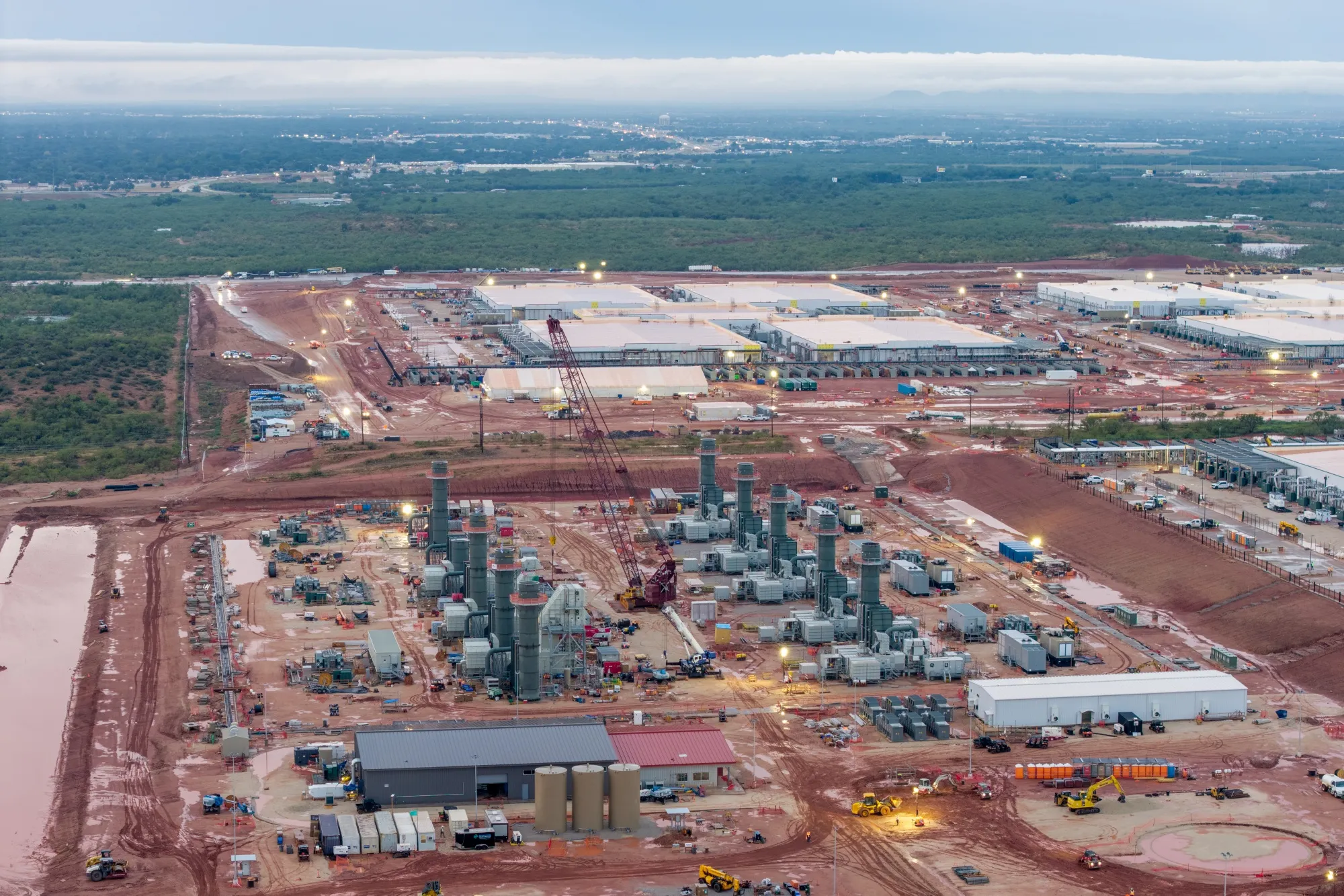 Gas turbines made by GE Vernova, at the on-site natural gas plant under construction during a media tour of the Stargate AI data center in Abilene, Texas, US, on Wednesday, Sept. 24, 2025.&nbsp;
