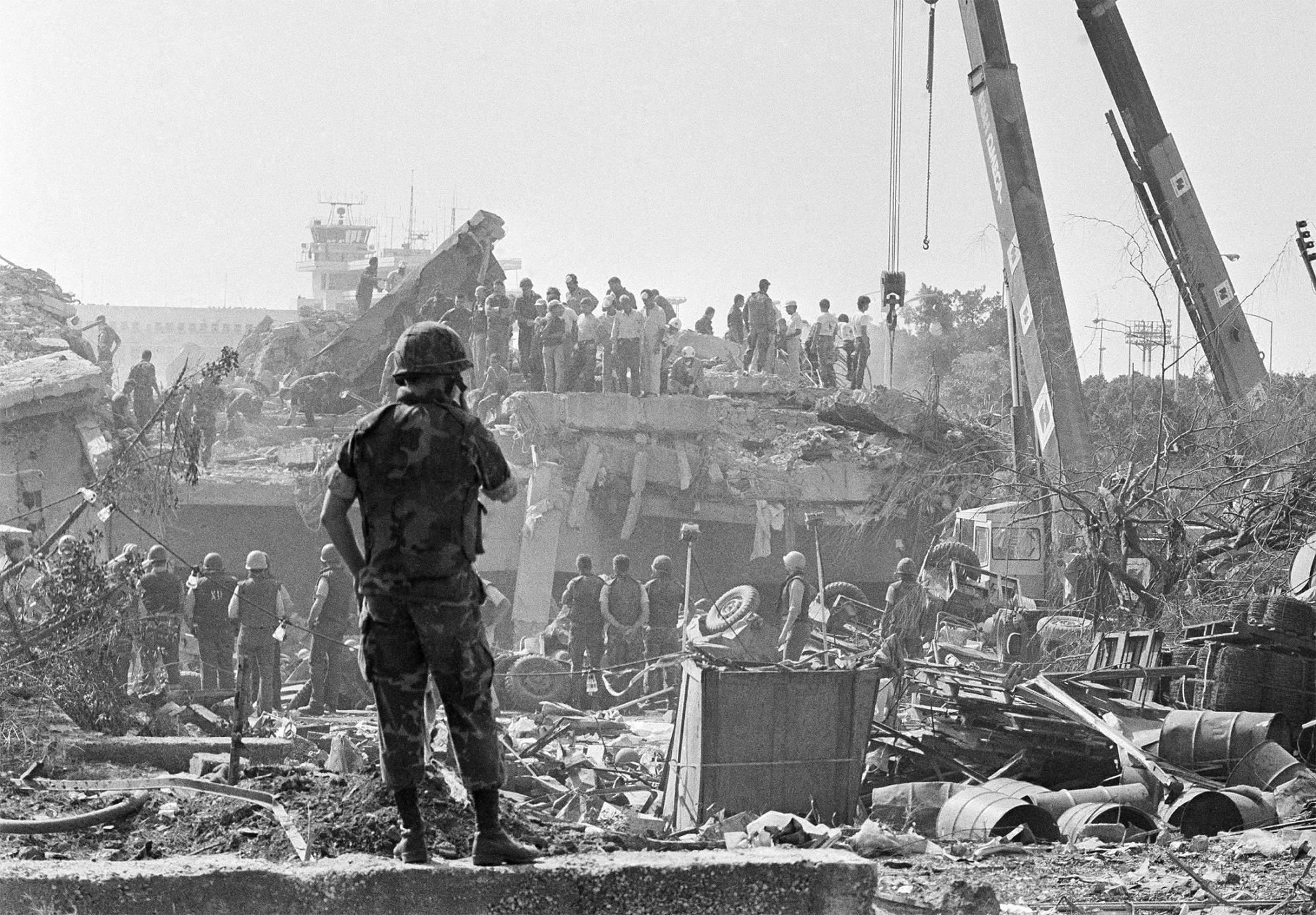 Rescuers probe the wreckage of the US Marine command in Beirut in October 1983.
