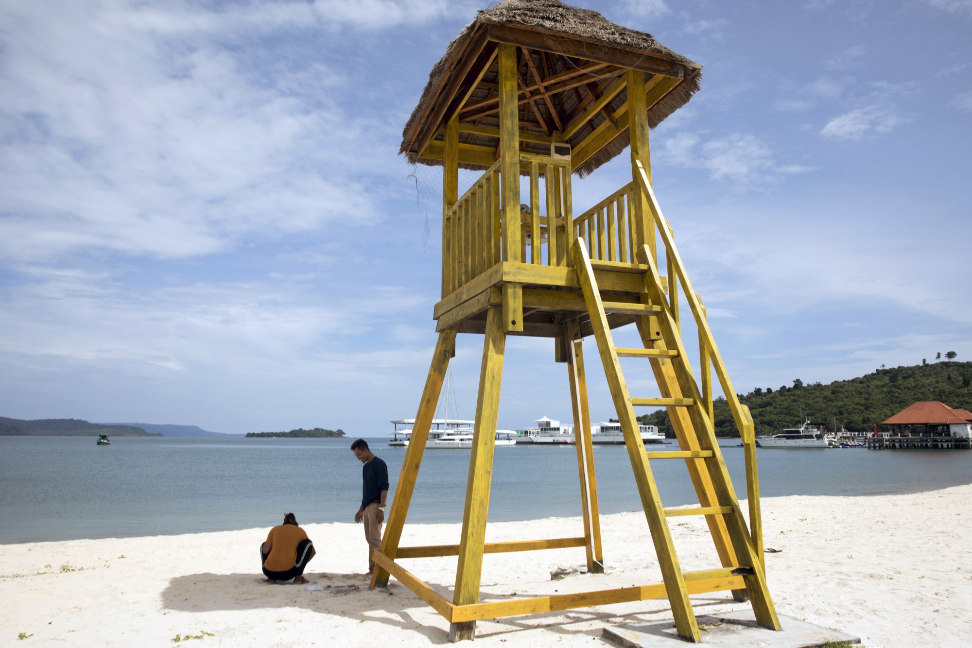A lookout tower&nbsp;stands on the beach at Dara Sakor Seashore Resort in the Botum Sakor district of Koh Kong in&nbsp;Cambodia, on July 7, 2019.