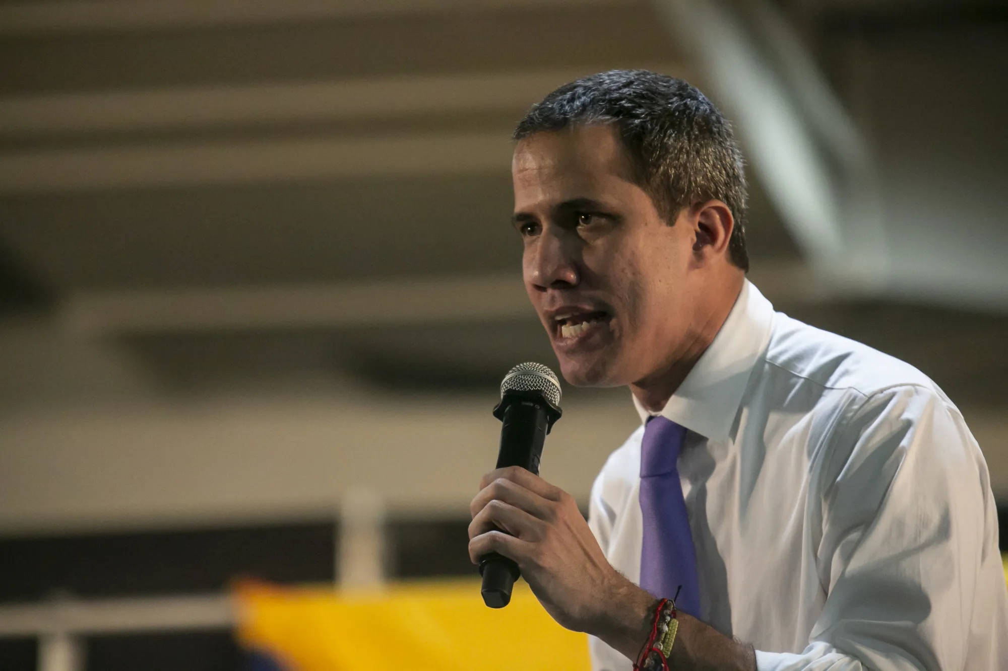 Juan Guaido speaks during a rally in Miami, Florida on Feb. 1.