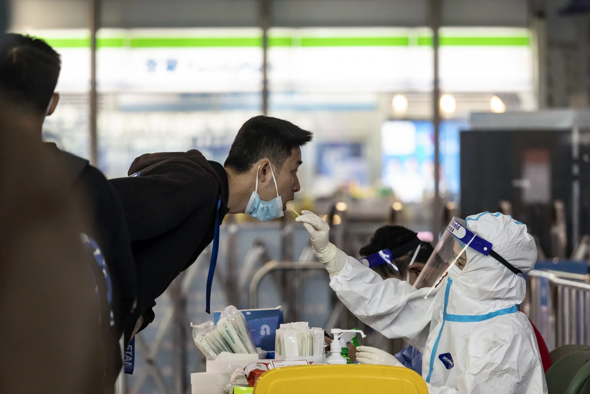 A Covid-19 testing station at Shanghai Hongqiao Railway Station on Nov. 23.