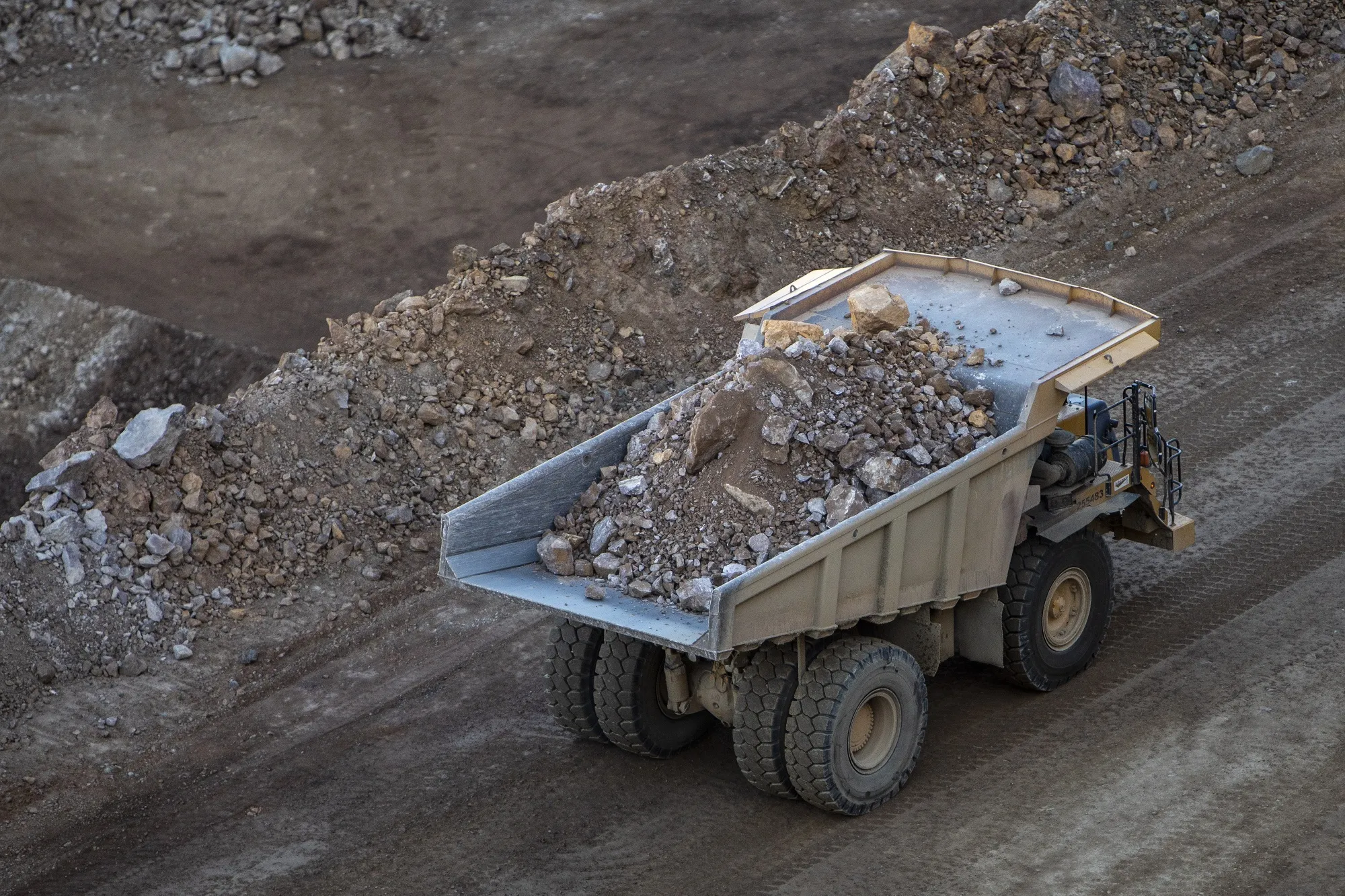 A dump truck moves raw ore inside a rare earths mine&nbsp;in Mountain Pass, California.