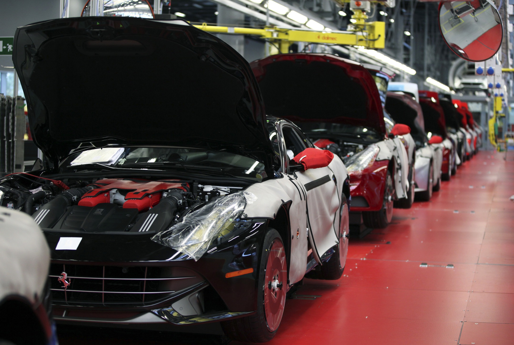 Ferrari automobiles under production at a plant in Maranello, Italy.