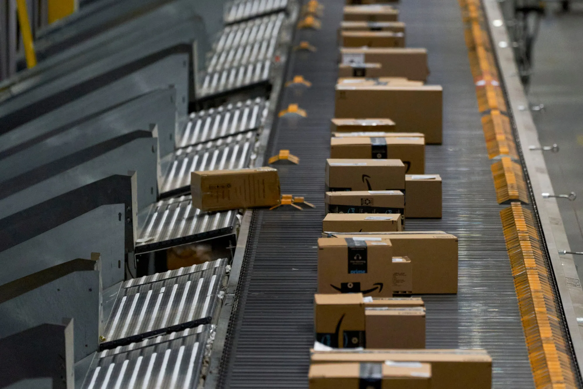 Packages&nbsp;at an Amazon Fulfillment center in Robbinsville, New Jersey.