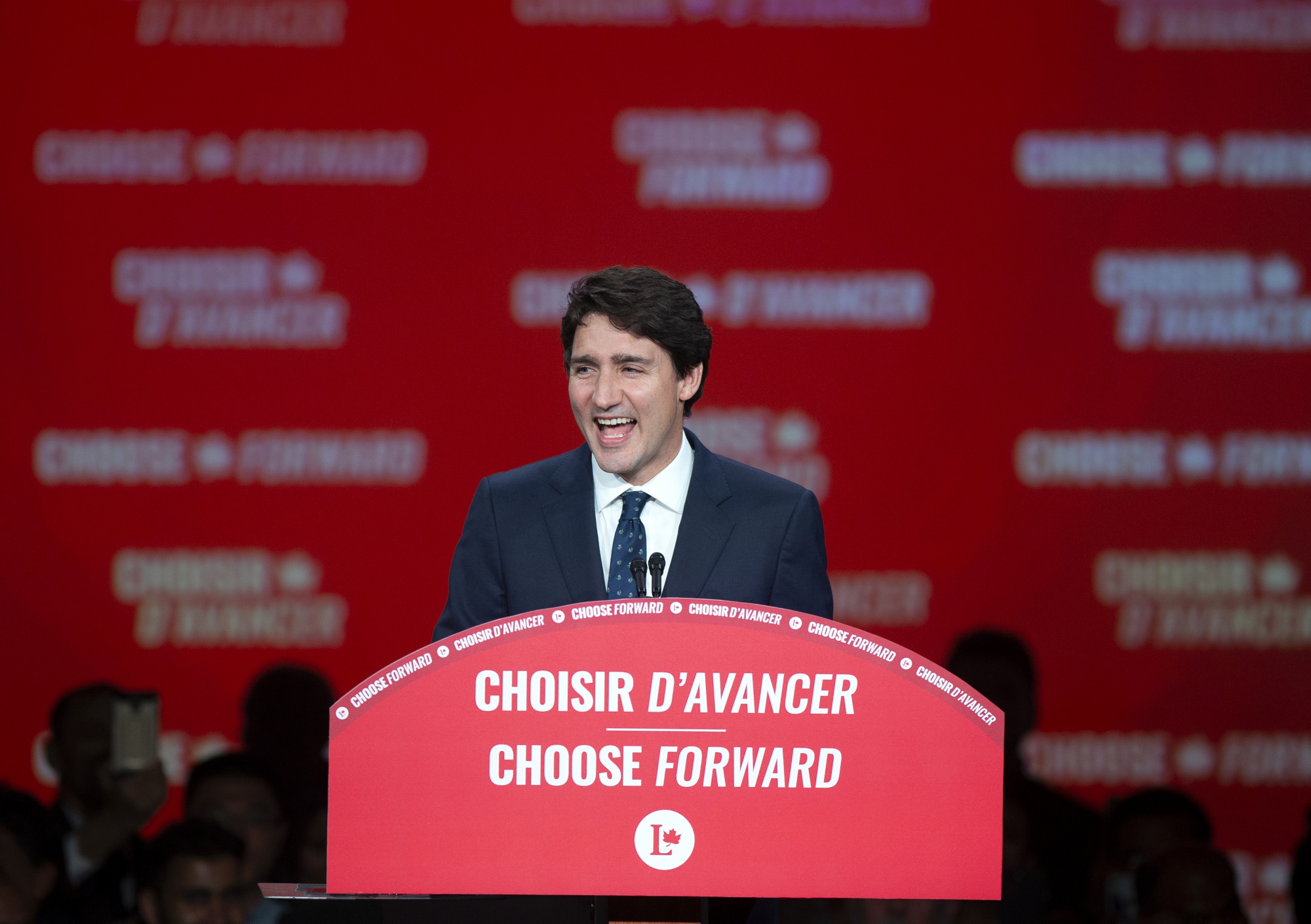 Justin Trudeau speaks in Montreal after his election victory Monday night.