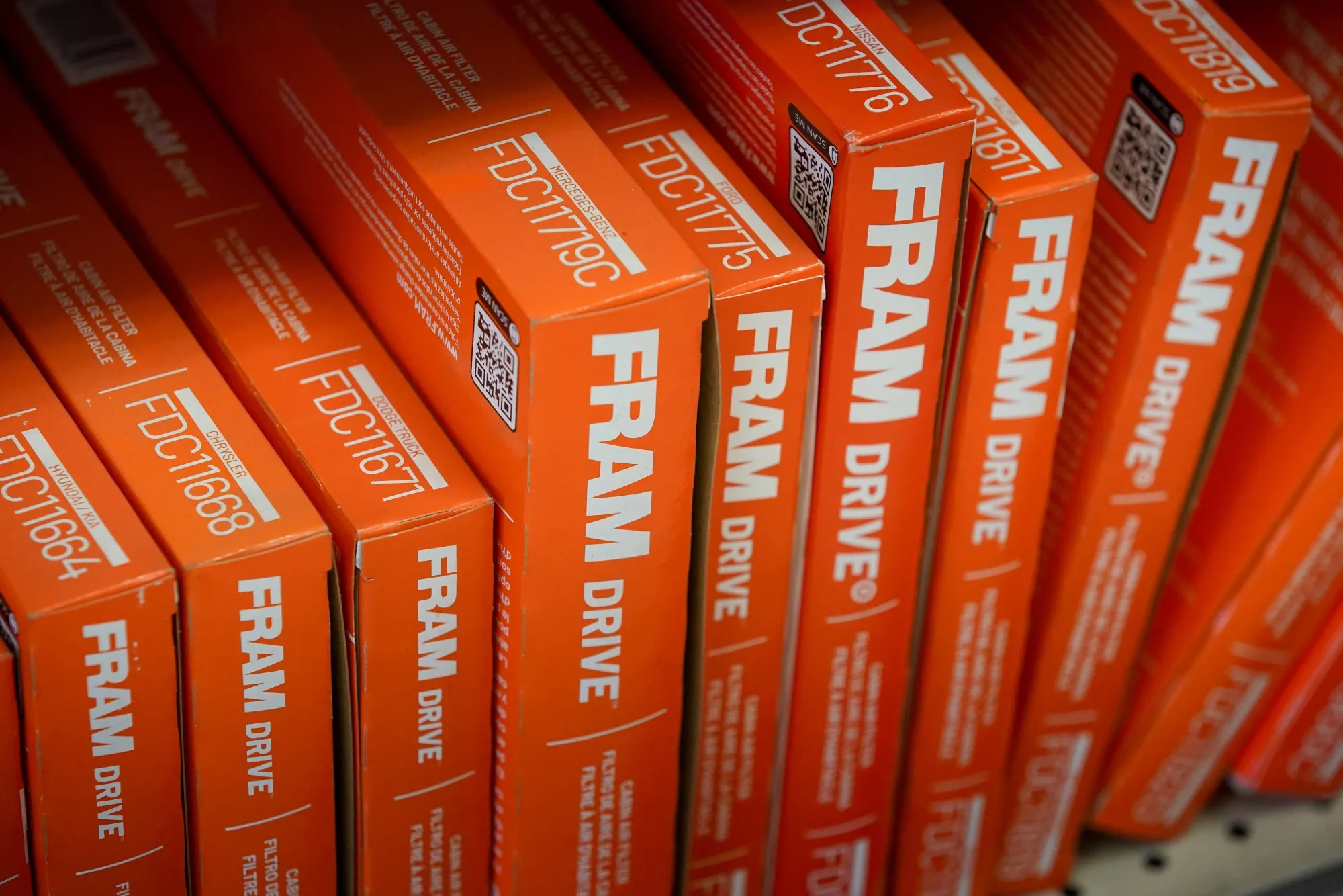 Fram air filters, owned by First Brands, at an auto parts store in Provo, Utah.