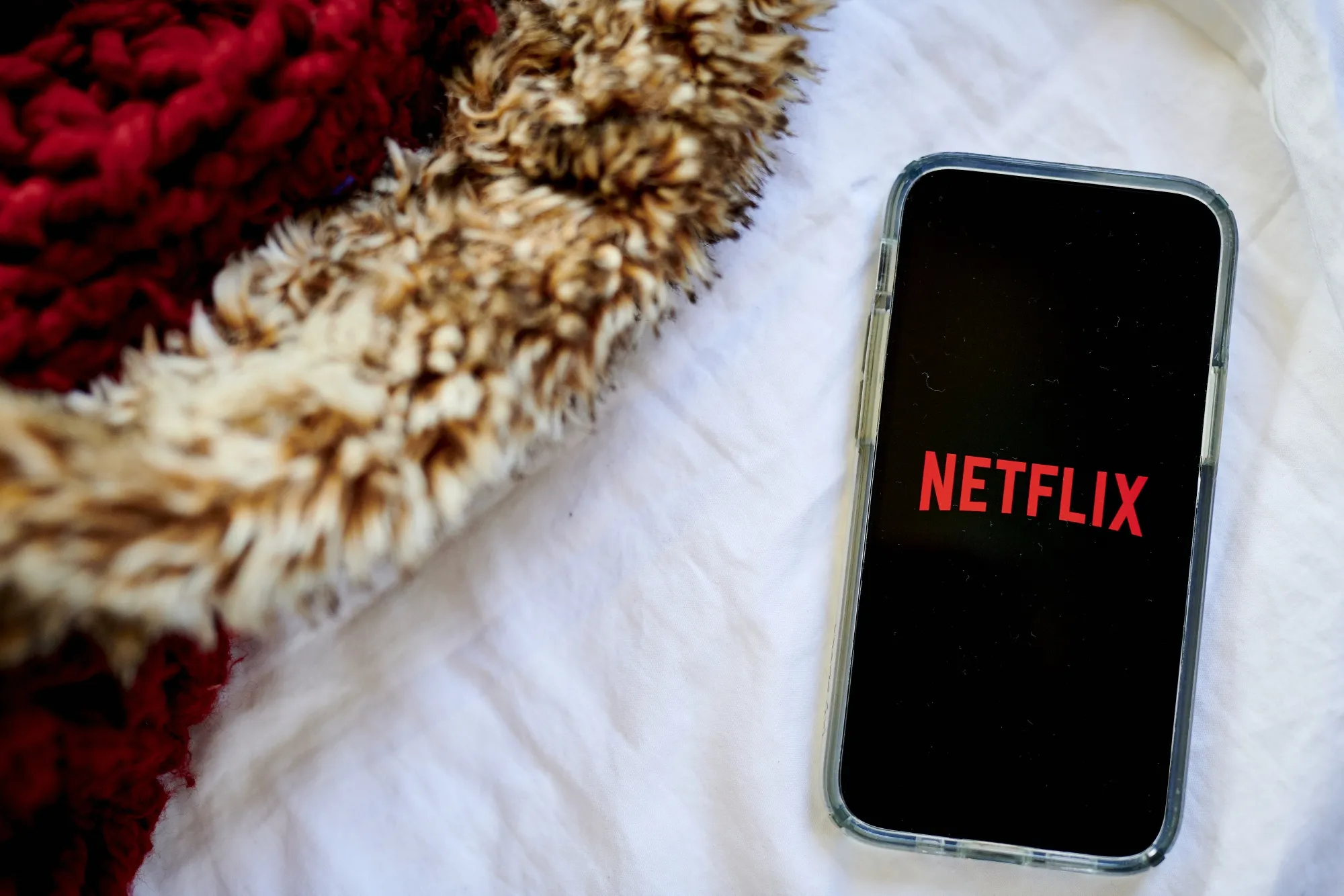 The Netflix logo on a smartphone.