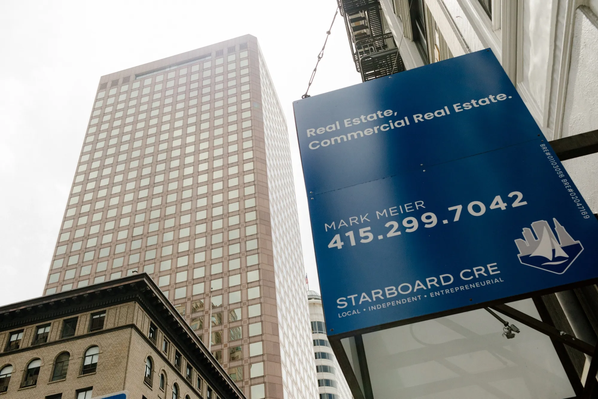 A "Commercial Real Estate" sign in the Financial District of San Francisco, California.