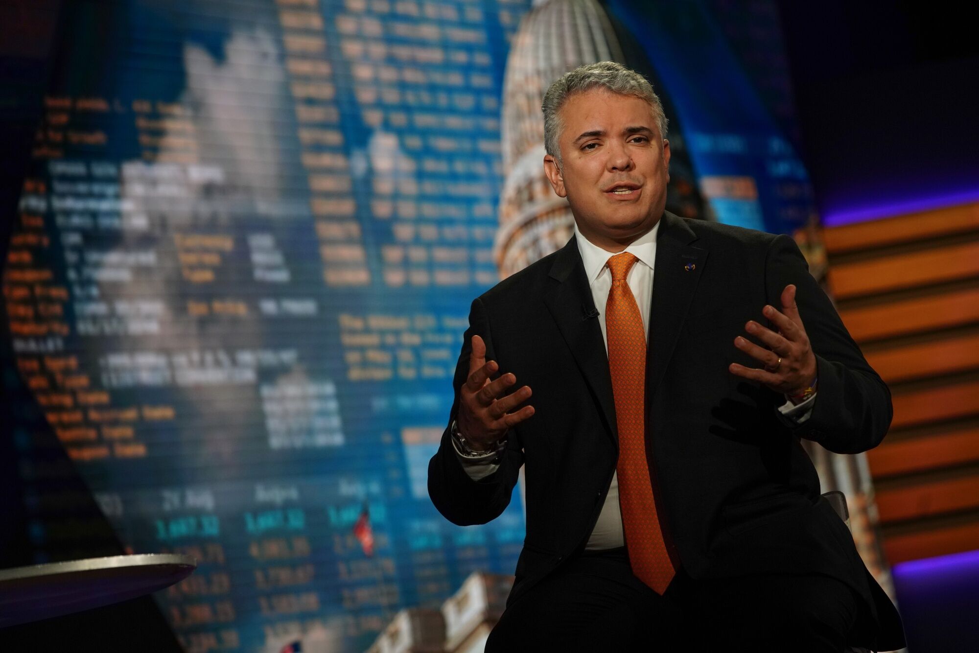 Ivan Duque speaks during a Bloomberg Television interview in New York on Sept. 23.