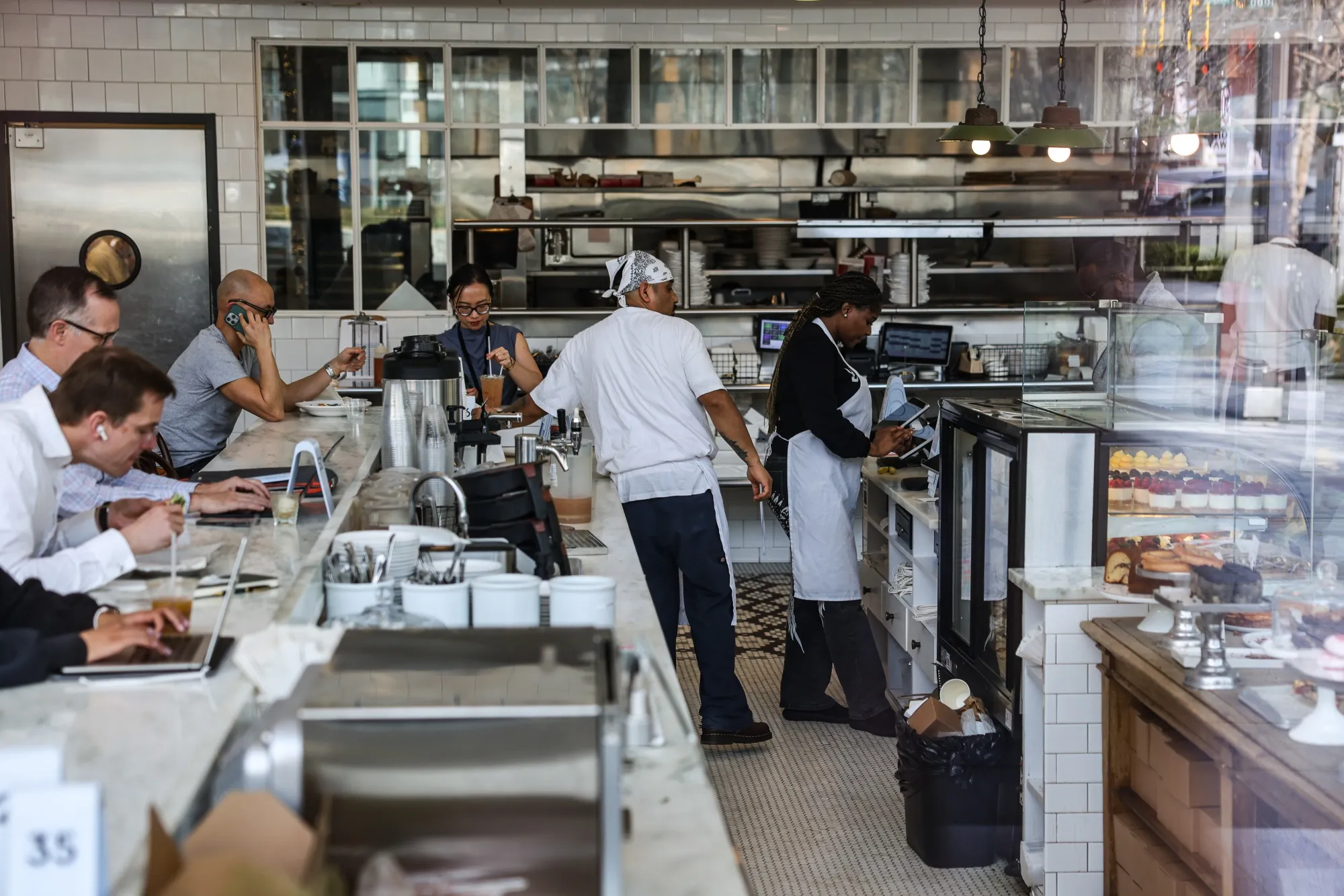 Workers at a cafe in Washington, DC.