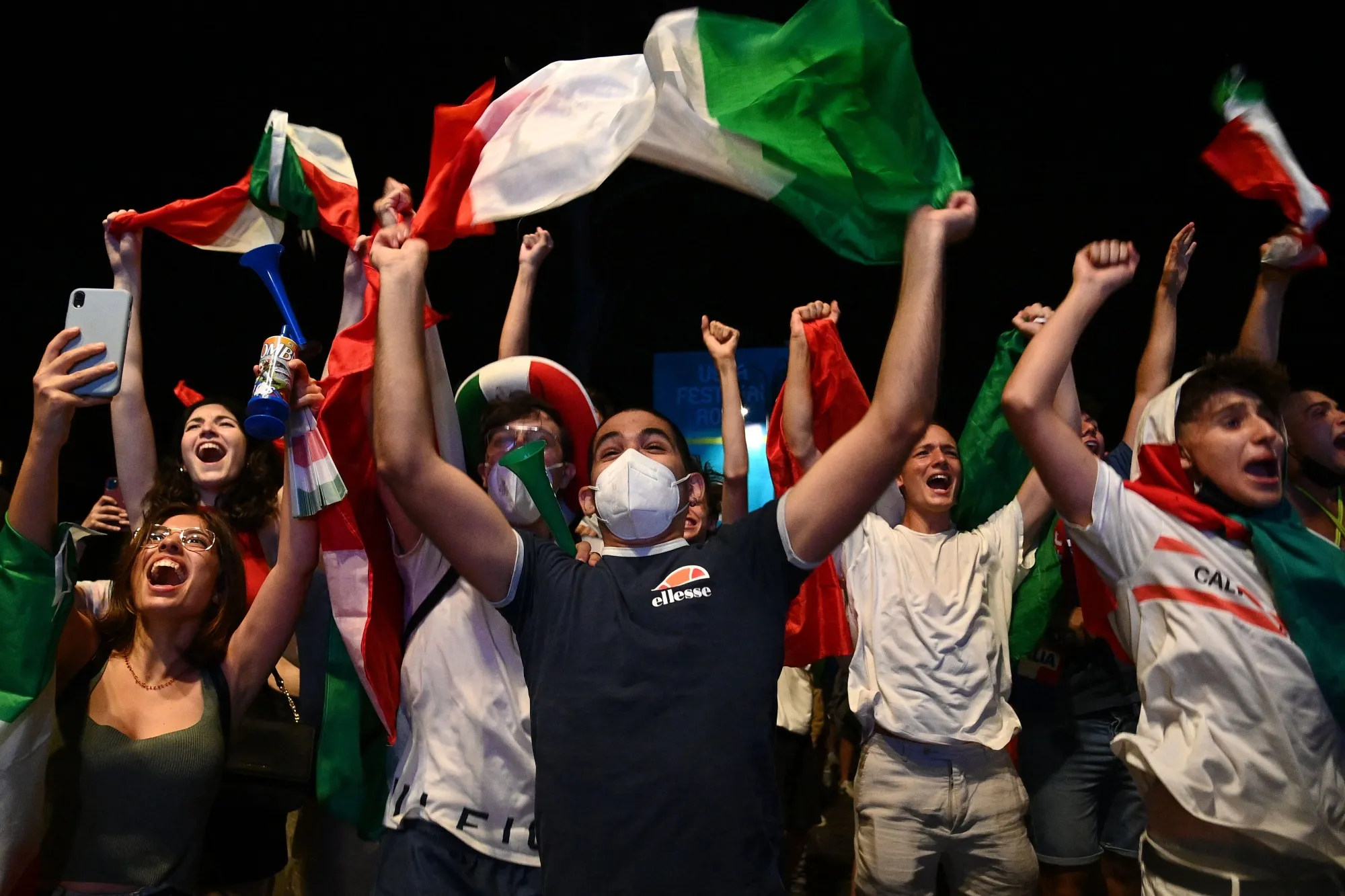 Italy fans&nbsp;celebrate victory over England in the UEFA Euro 2020 final, in Rome on July 11.