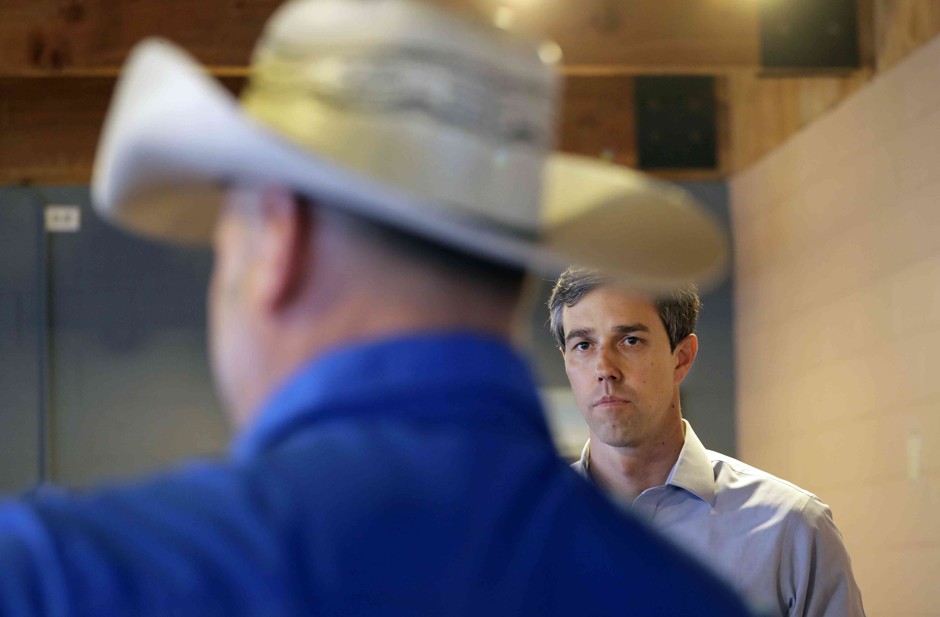 Hat trick: Democratic candidate Beto O'Rourke at a Texas town hall in January.