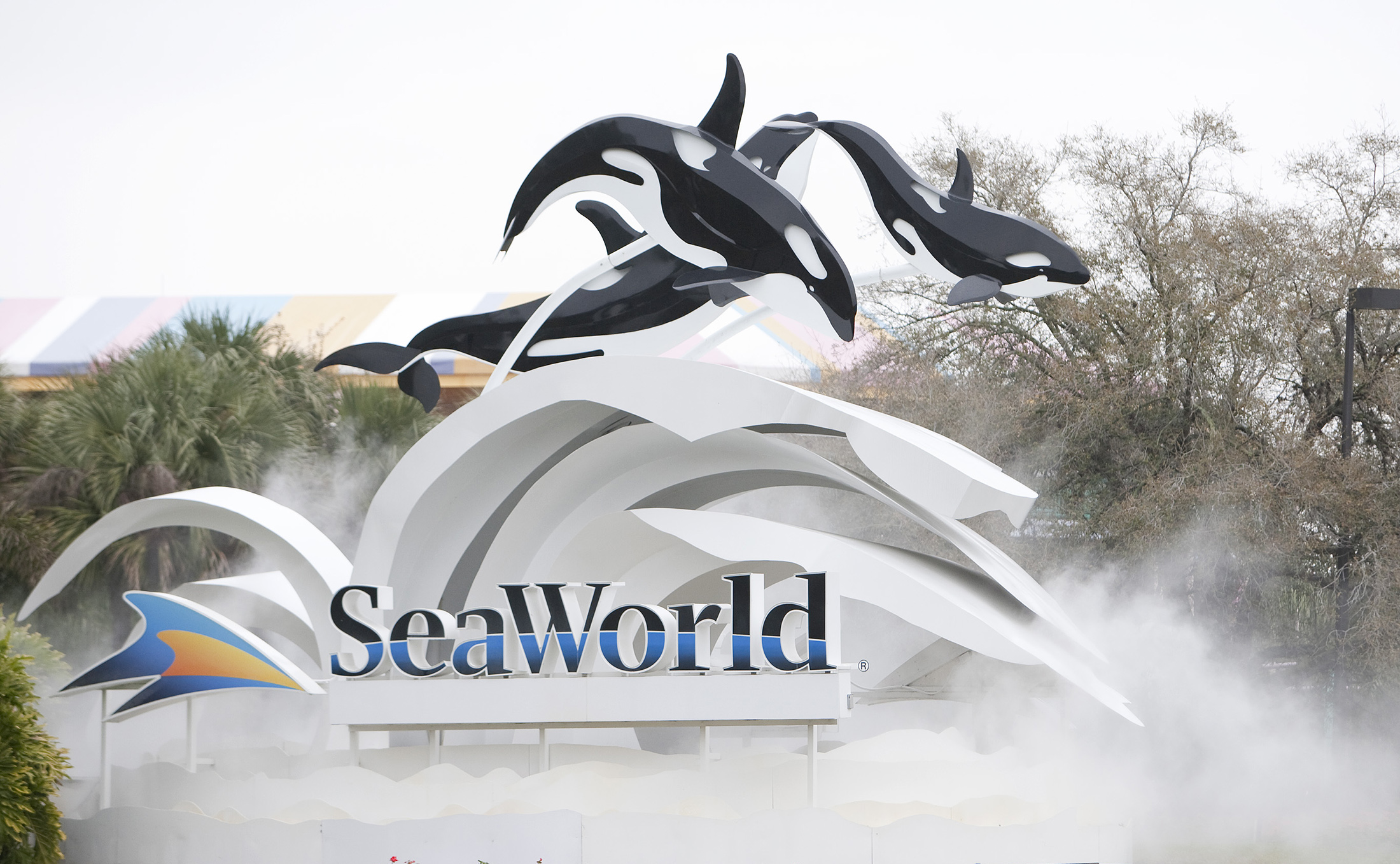The sign at the entrance to SeaWorld in Orlando, Florida.
