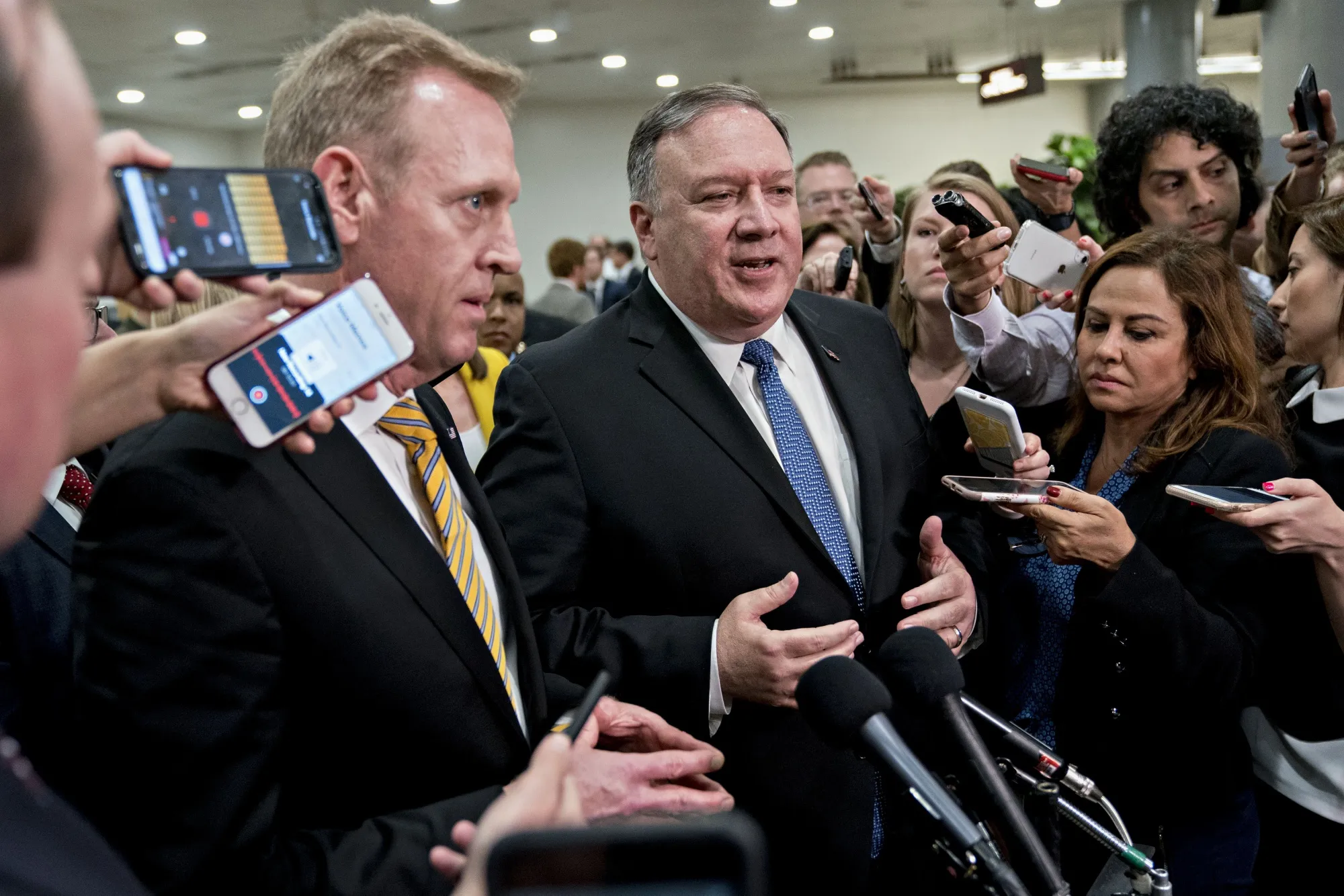 Mike Pompeo and Patrick Shanahan after a briefing on Iran on May 21.