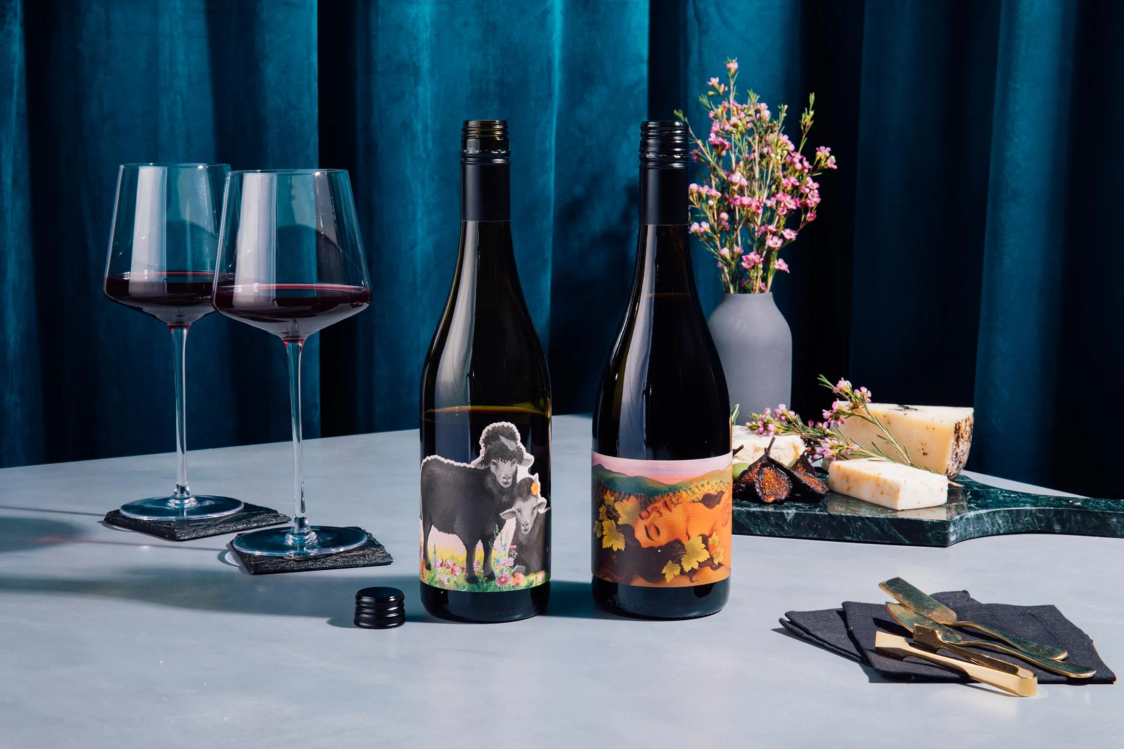 A table setting with McBride wines.