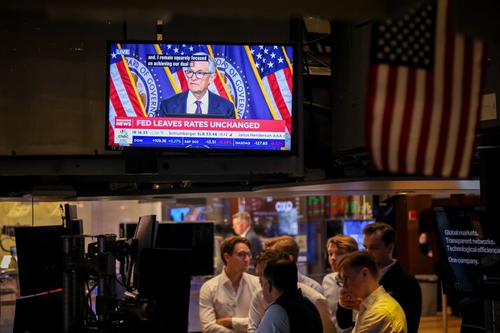 Traders On The Floor Of The New York Stock Exchange As Fed Chair Powell Holds New Conference