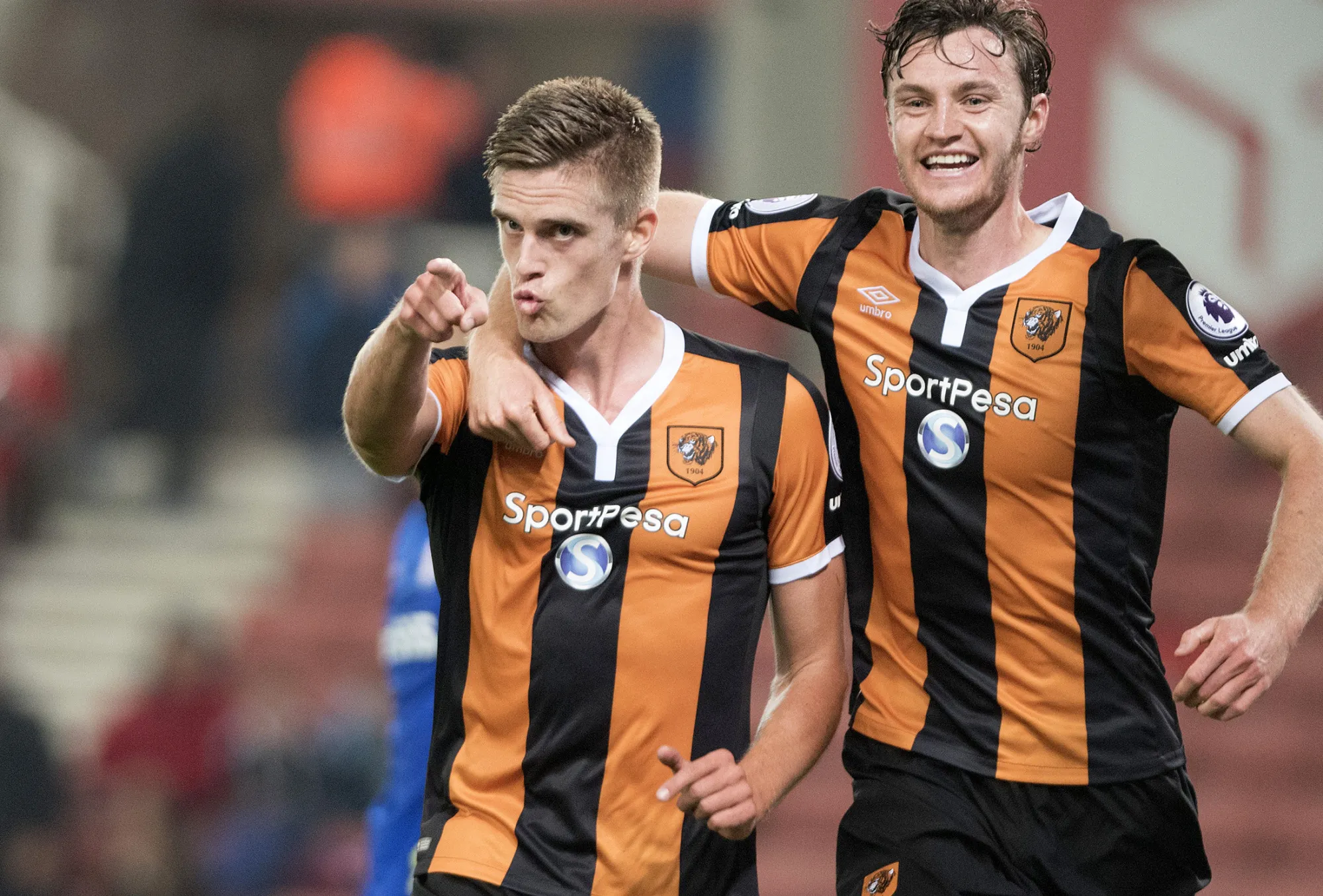 Markus Henriksen of Hull City celebrates during the EFL Cup Third Round match between Stoke City and Hull City in Stoke on Trent, England, on Sept. 21, 2016.
