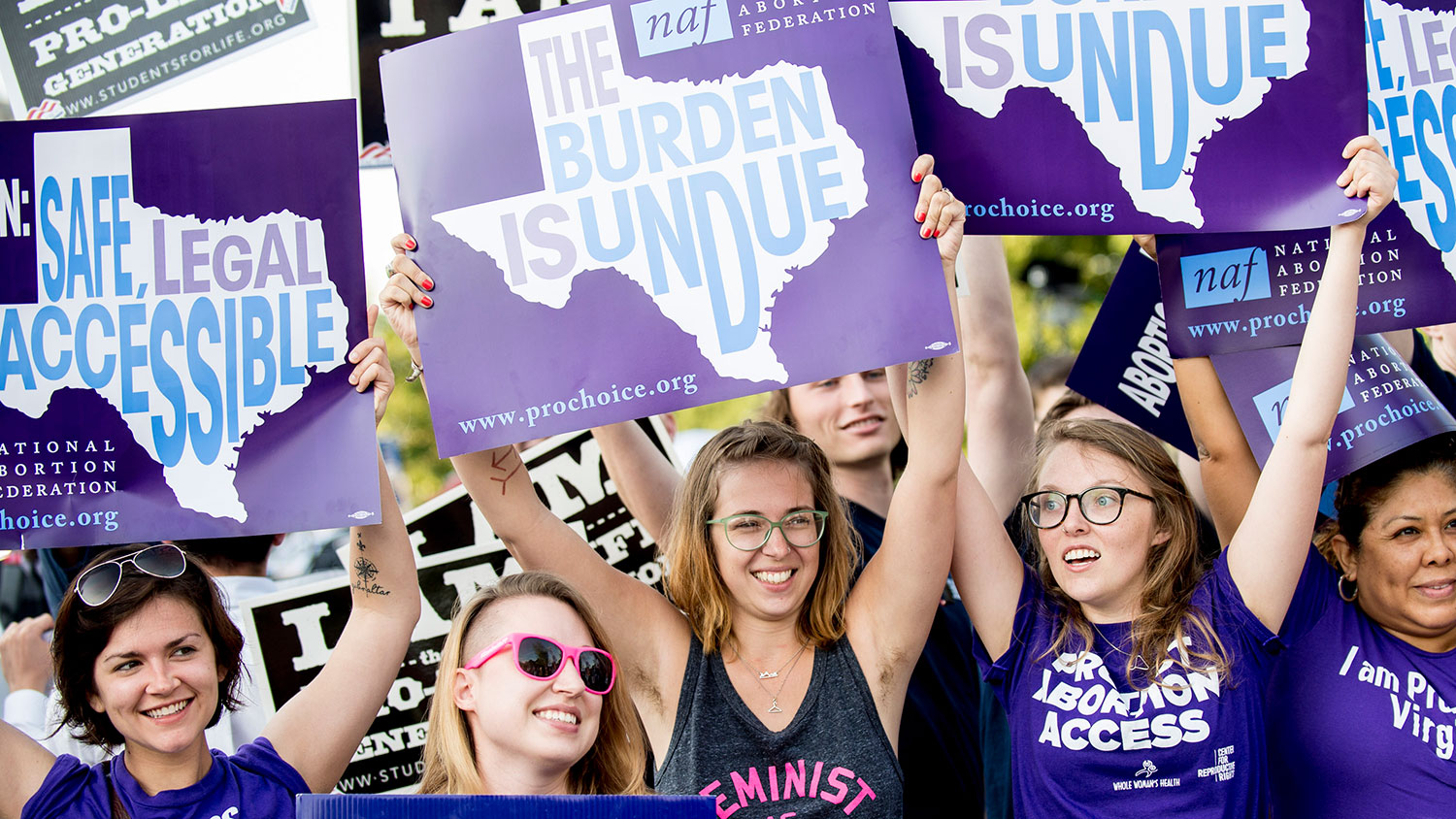 Pro-choice activists wait for rulings in front of the U.S. Supreme Court on June 27, 2016, in Washington.
