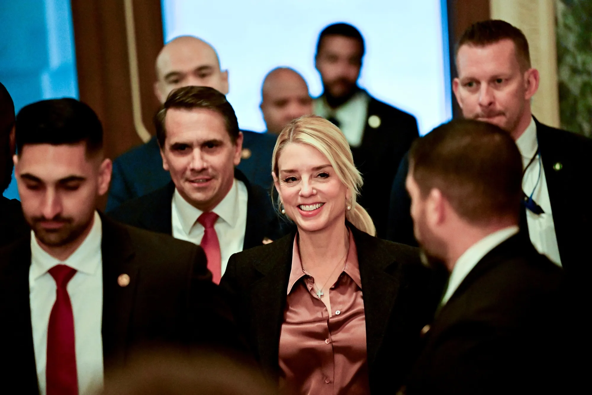 Pam Bondi arrives for a briefing with members of the House Oversight and Reform Committee in Washington, DC on March 18.