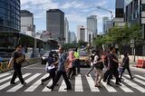 Pedestrians in the central business district in Jakarta.