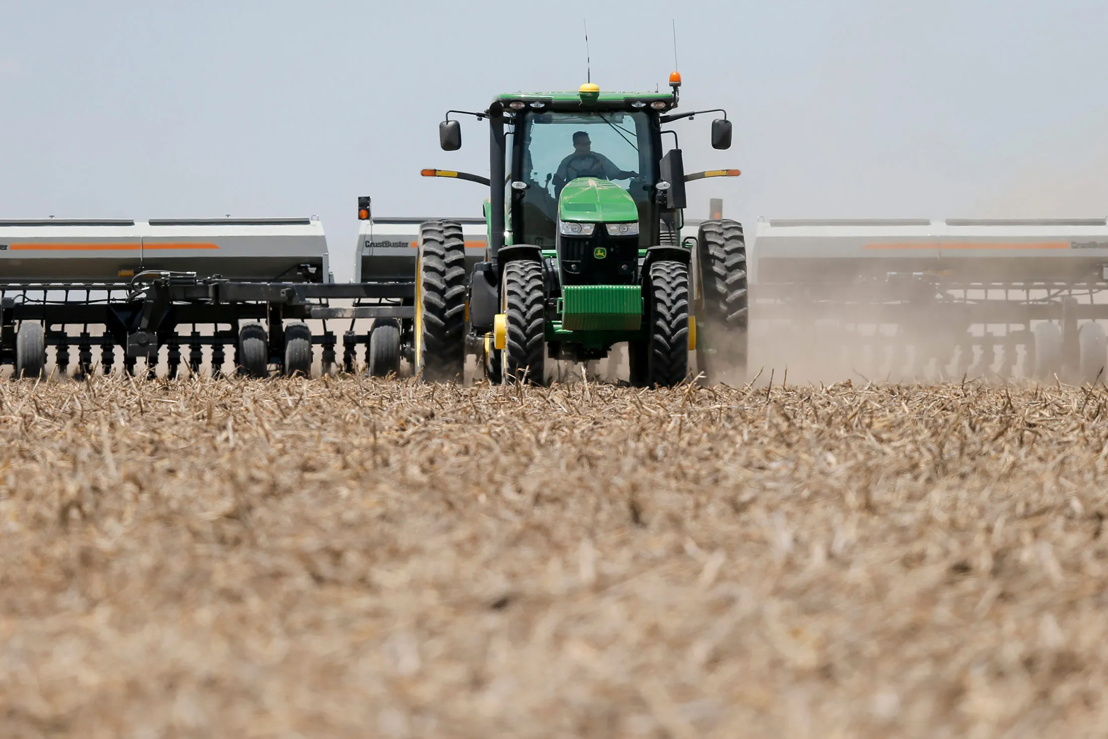 A farmer&nbsp;plants sorghum on his farm in Stanton County, Kansas.