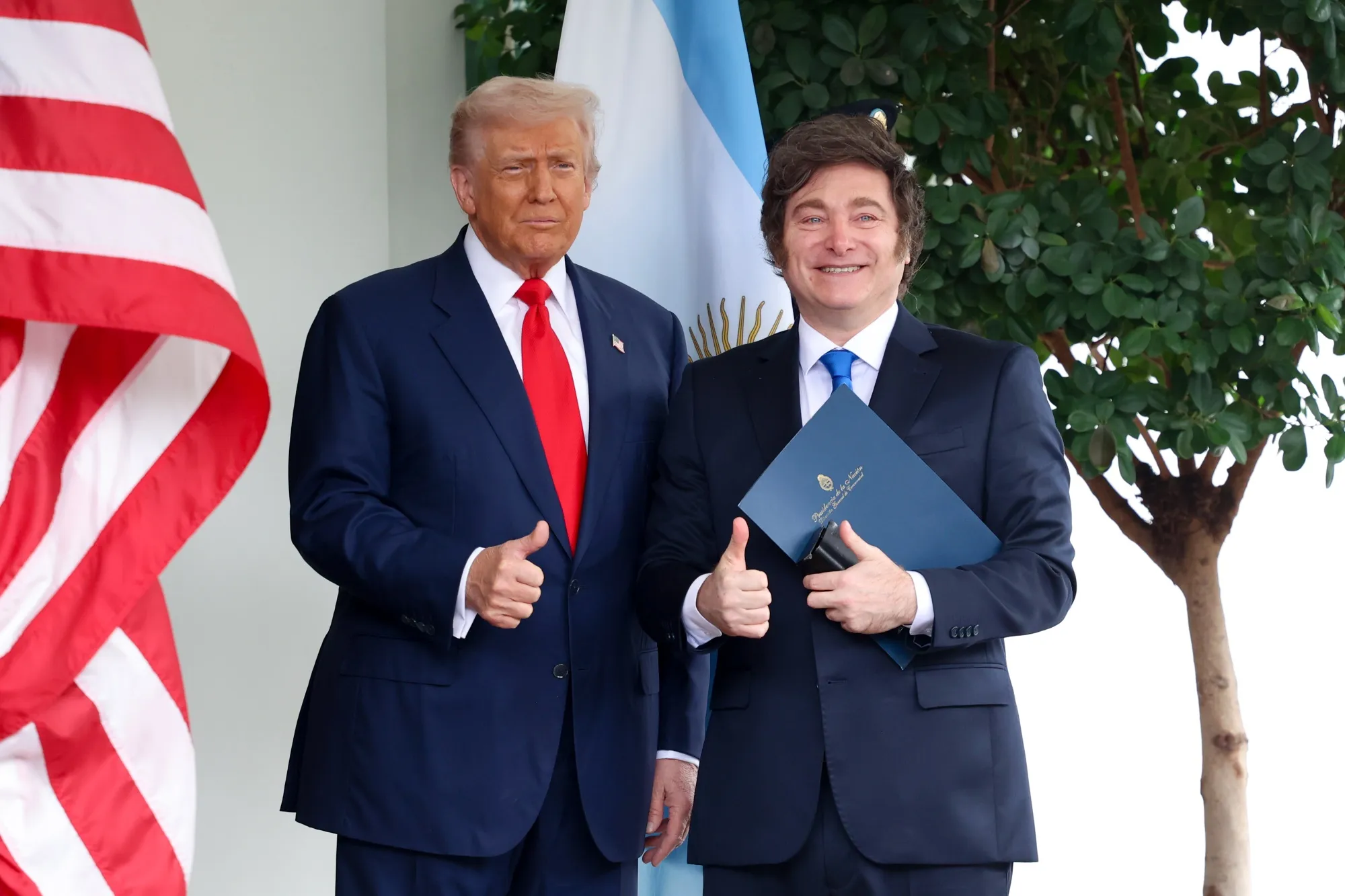 US President Donald Trump, left, and Javier Milei, Argentina’s president, at the White House in Washington on Oct. 14.