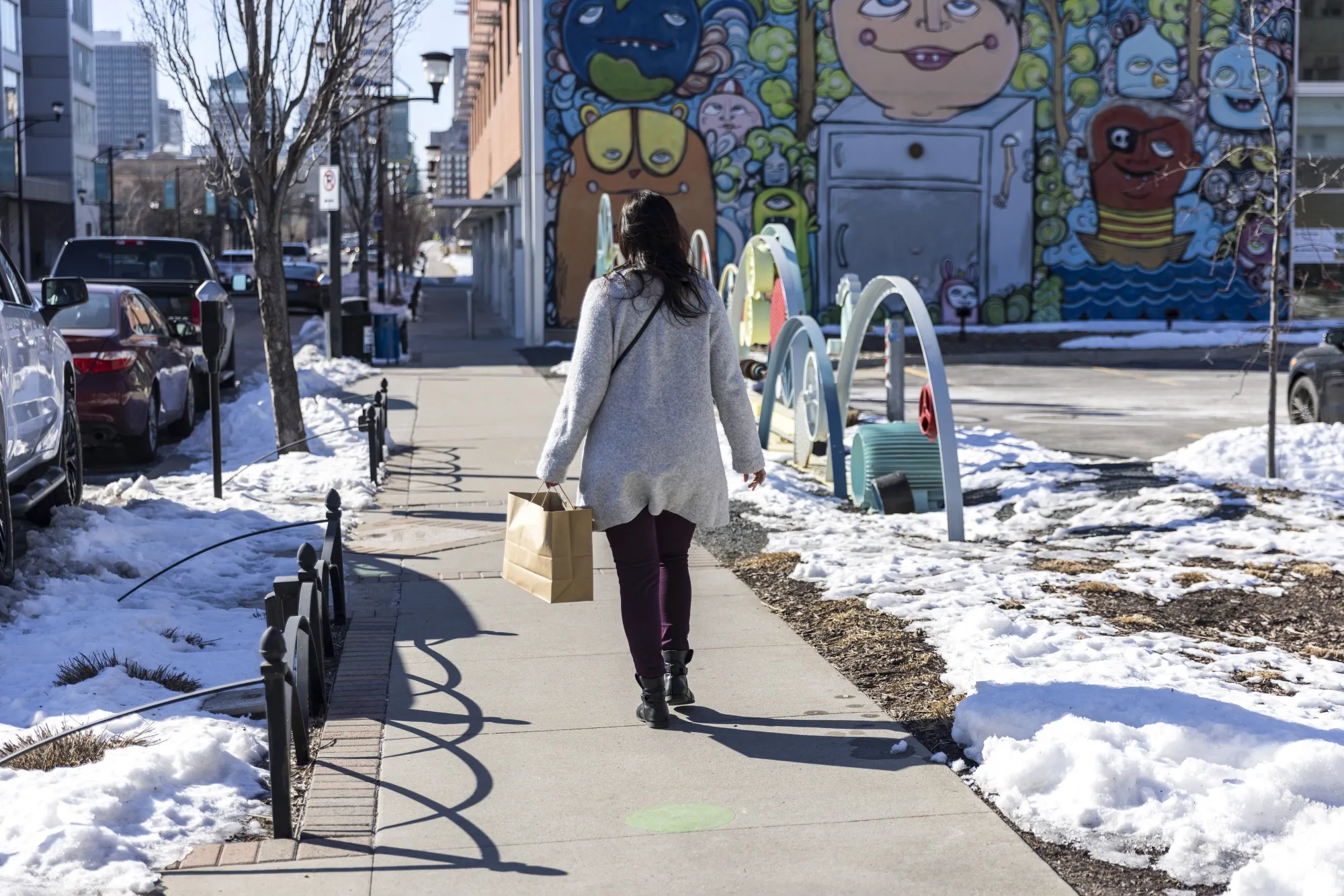 A shopper in the East Village neighborhood of Des Moines, Iowa.