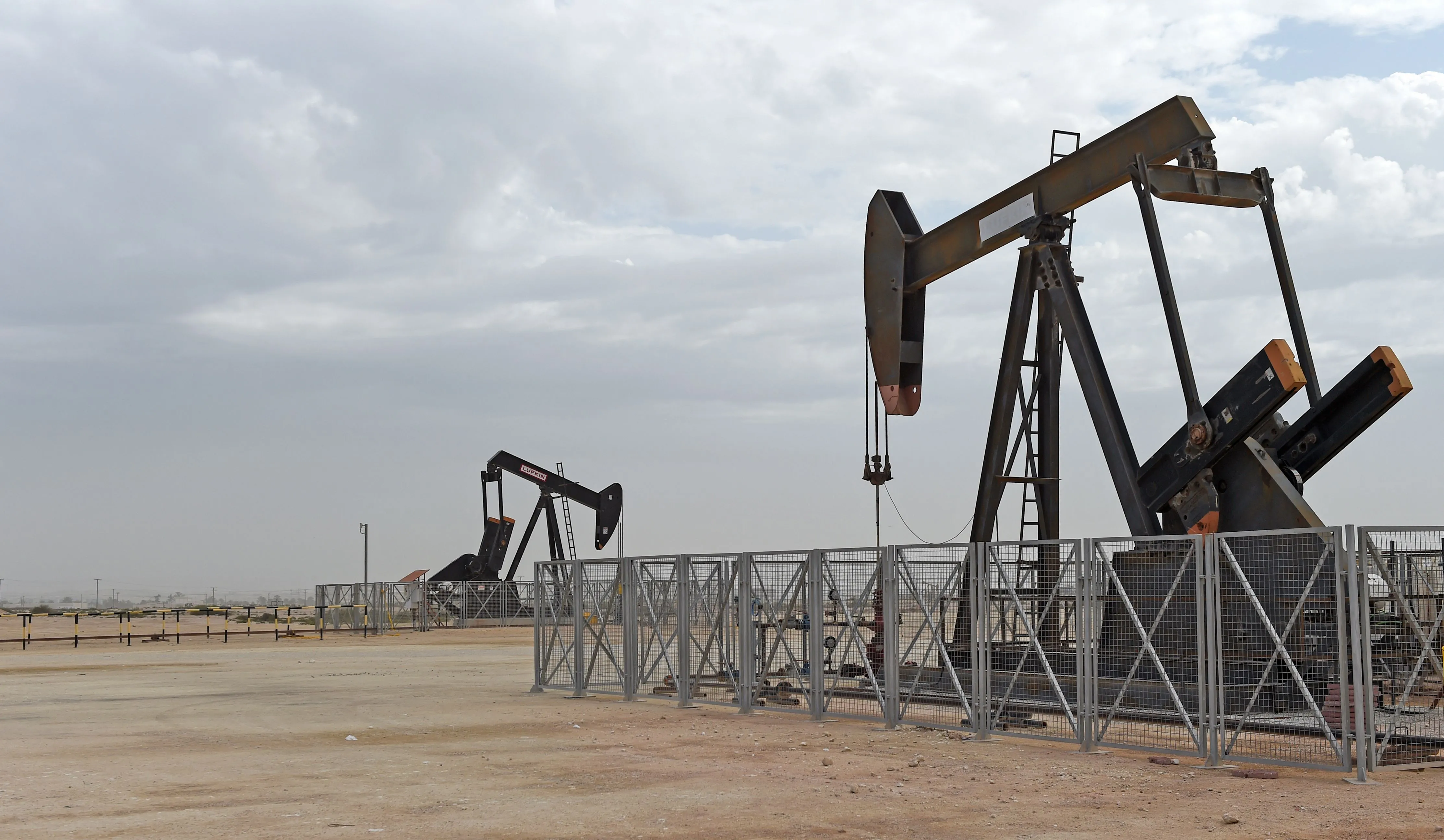 Pumpjacks operate in the Sakhir&nbsp;oil fields in Bahrain.