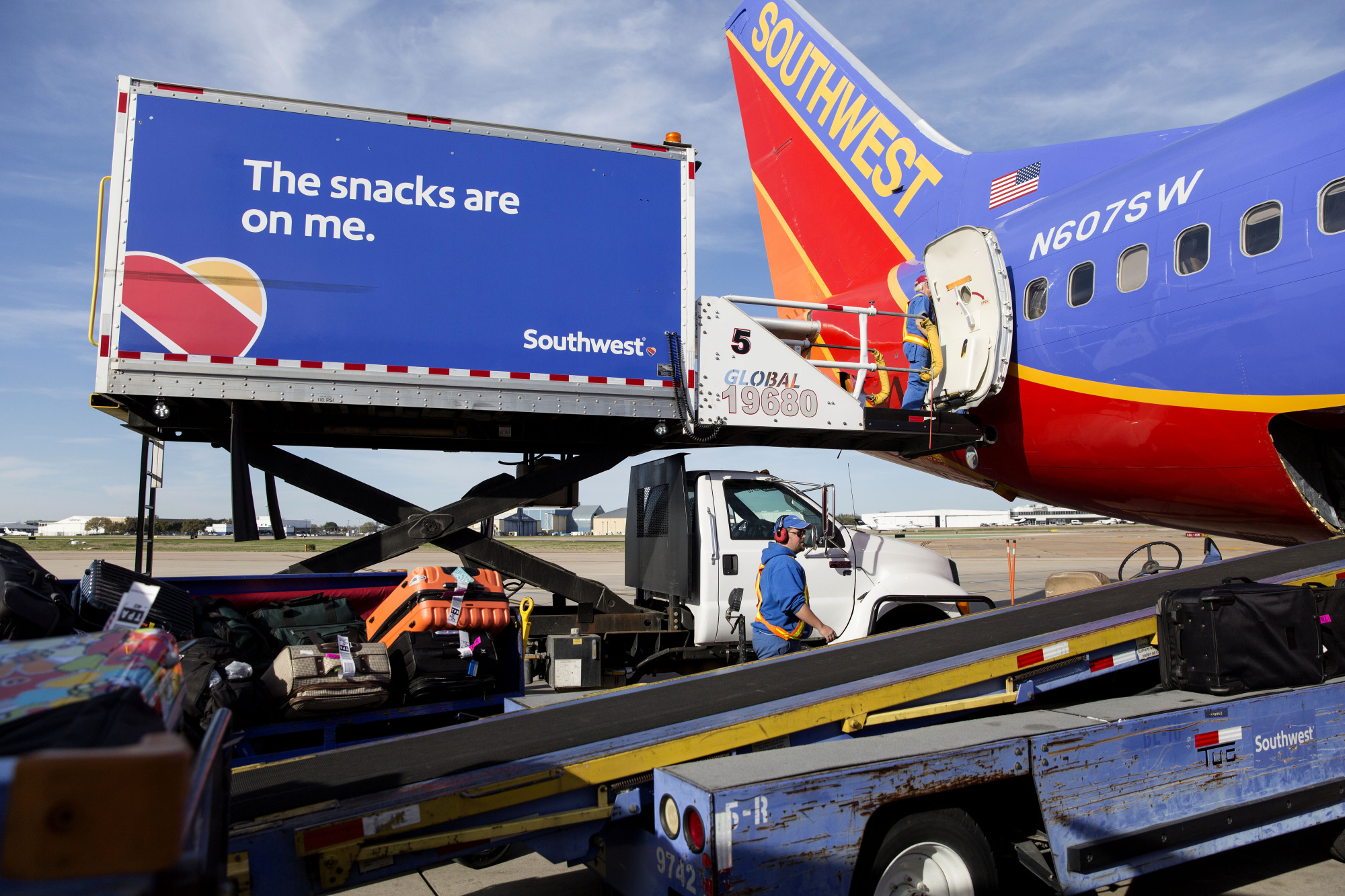 Baggage is loaded onto a Southwest Airlines&nbsp;flight.