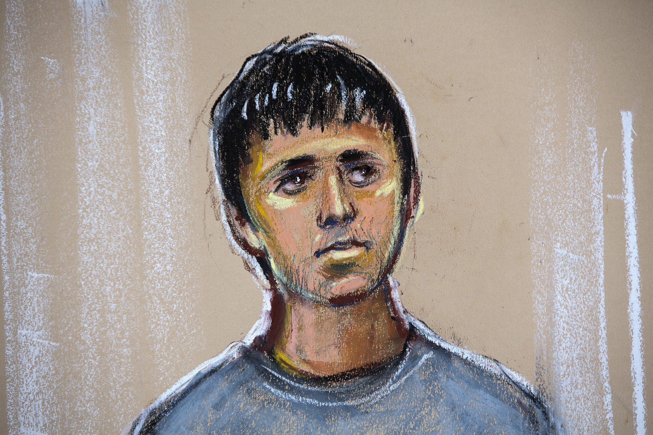 An artist courtroom sketch shows Navinder Singh Sarao, 36, as he stands in the dock during his second appearance at Westminster magistrates court, in London, U.K., on Wednesday, April 29, 2015.
