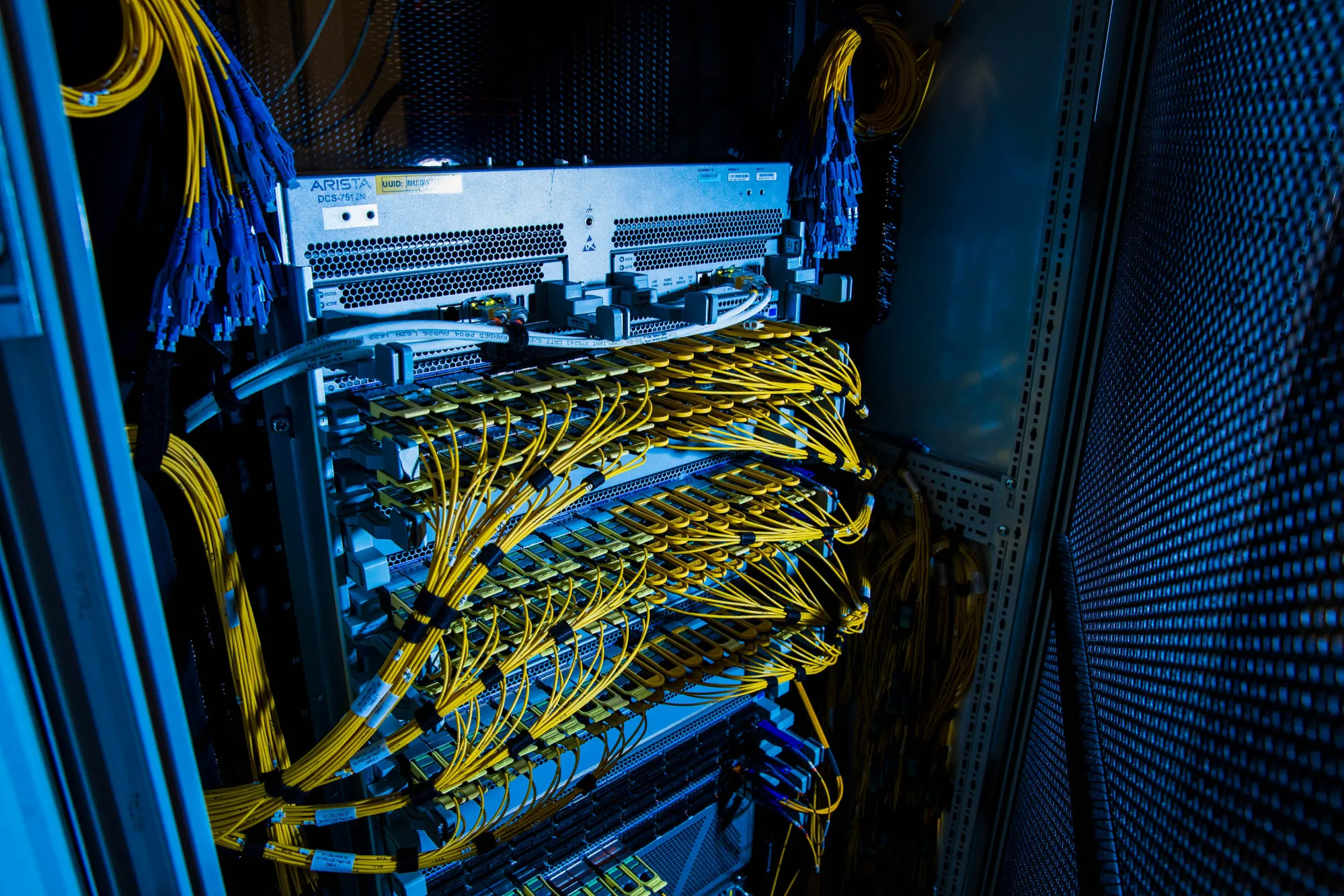 Fiber optic cables at a data center in London.&nbsp;