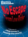Cover page of Businessweek issue saying “No Escape From Low Rates” falling into a rendered gravity well