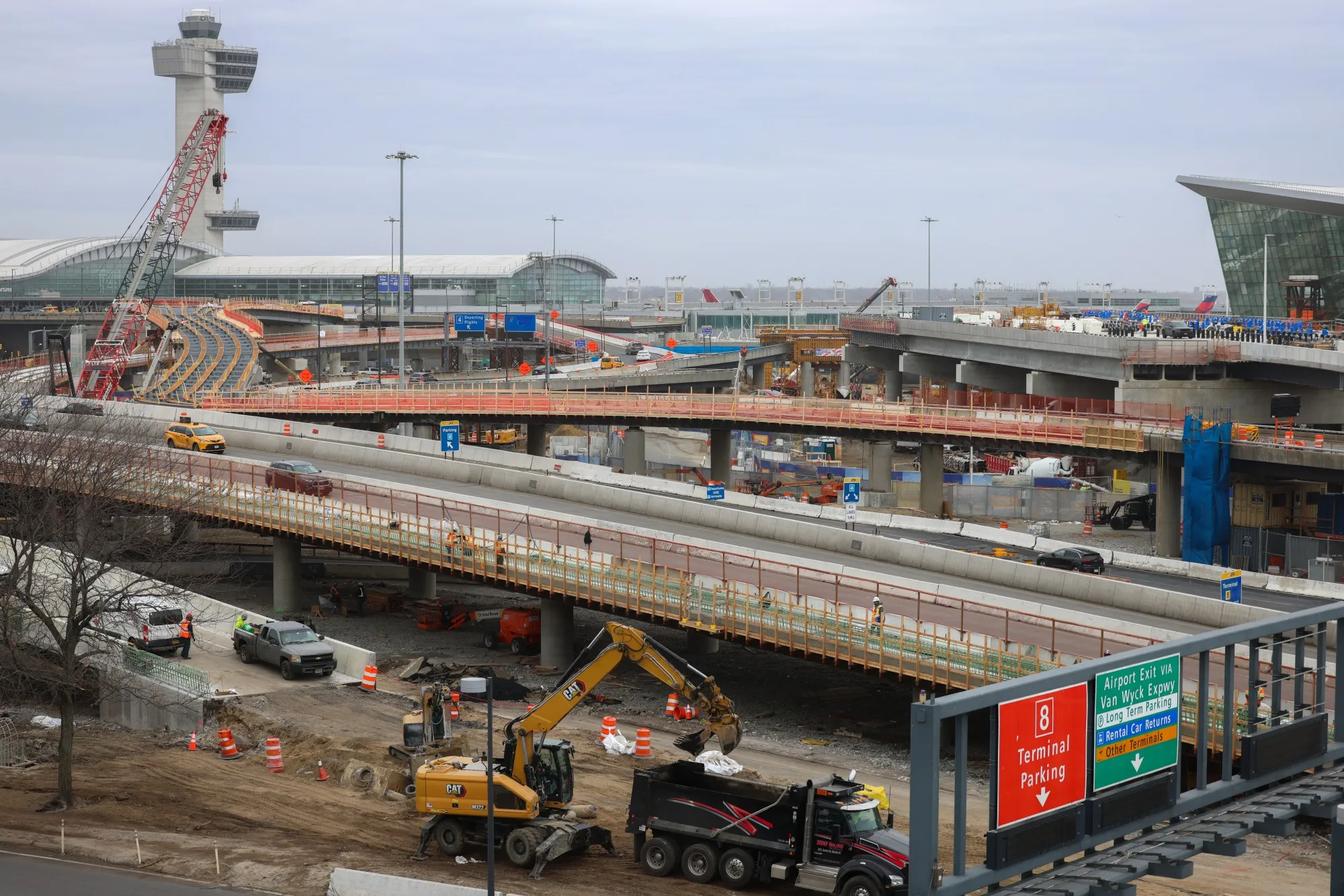 New road infrastructure under construction at John F. Kennedy International Airport in New York.