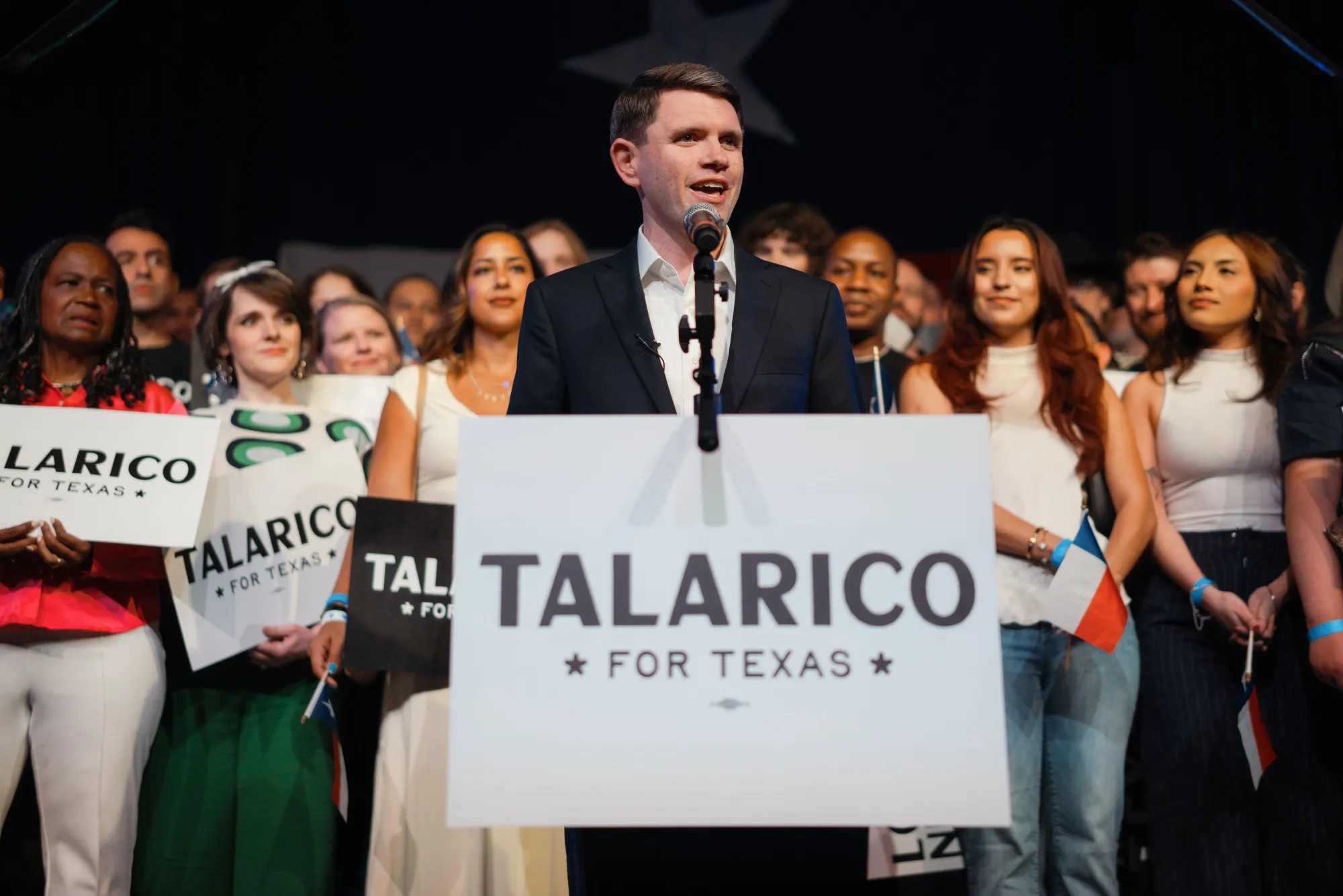 State Representative James Talarico speaks during a Texas primary election night event in Austin on March 4.